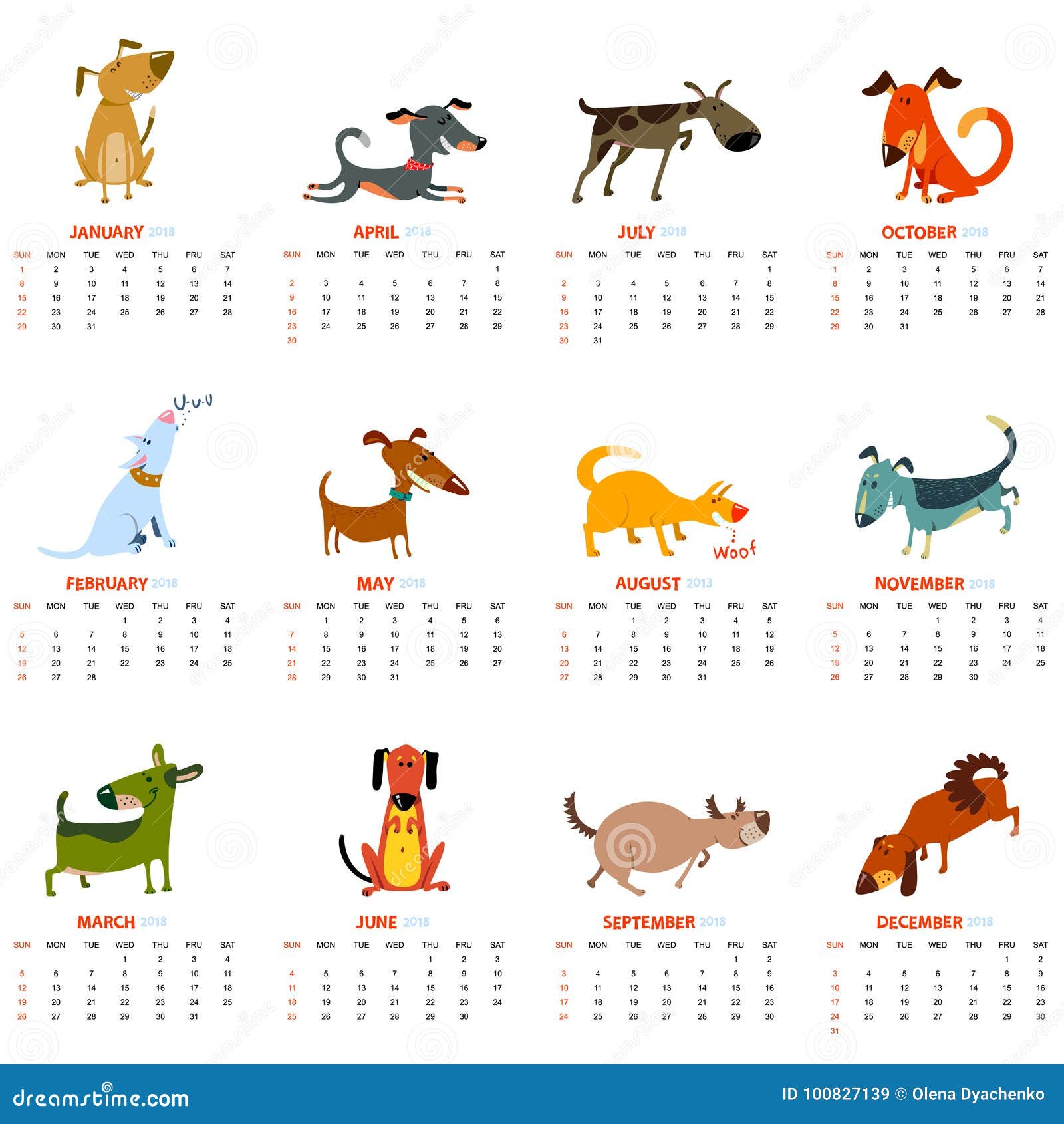 monthly calendar 2018 with cute dogs vector illustration with p monthly p l