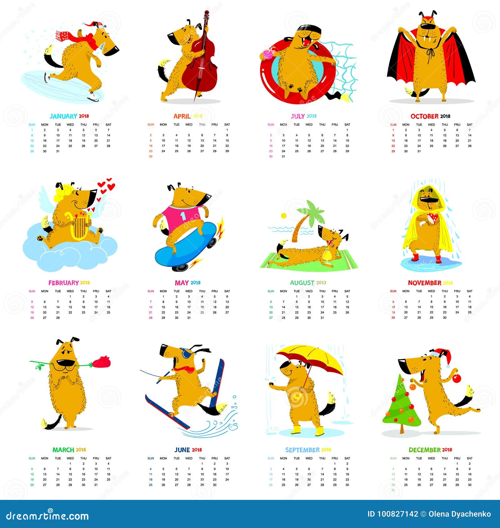monthly calendar 2018 with cute dogs vector illustration with p monthly p l