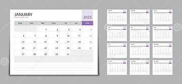 Monthly Calendar Template For 2025 Year Desk Calendar 2025 Set Week Starts On Monday Wall