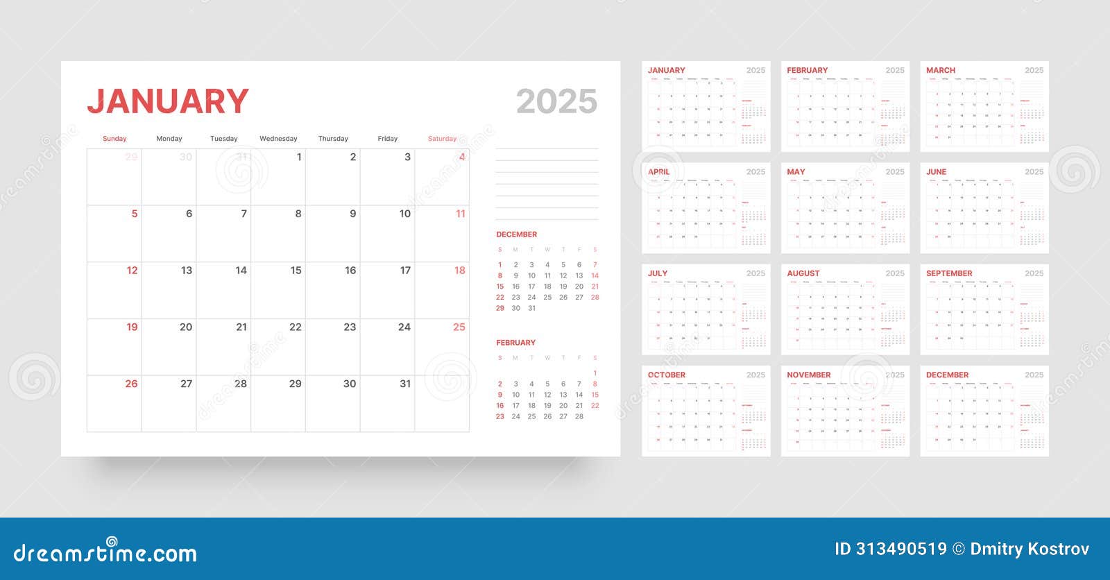Calendar 2025 Template Set And 2026 Year Pastel Concept, Wall Calendar 2025, Desk Calendar 2025