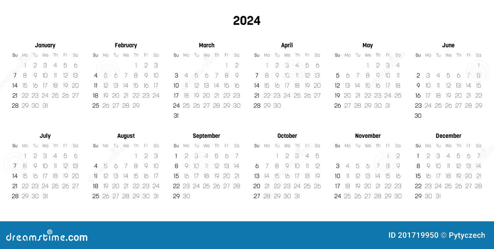 Monthly Calendar of Year 2024 Stock Vector - Illustration of graphic