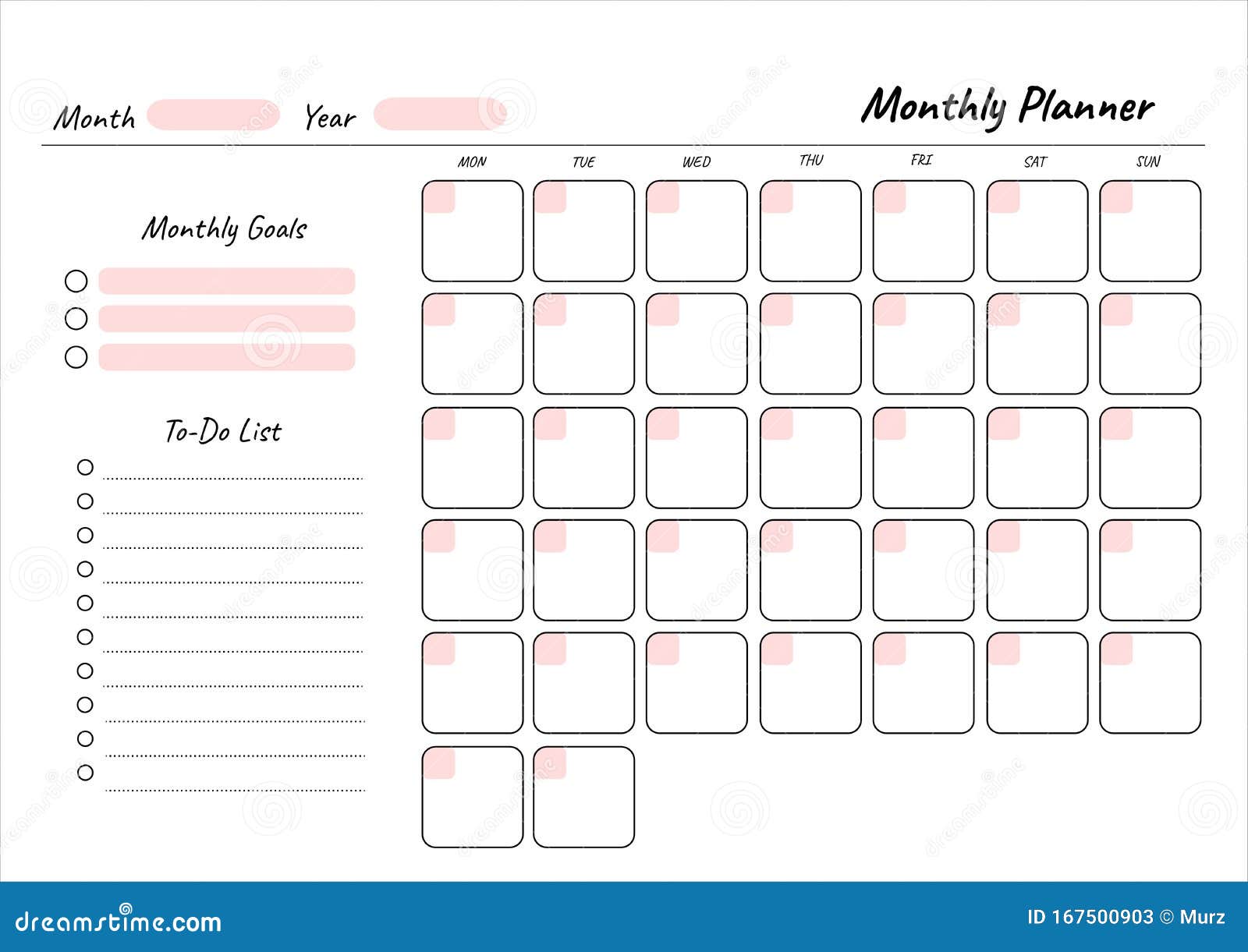 Monthly Planner Printable Template Vector. Blank White Notebook Intended For Blank One Month Calendar Template