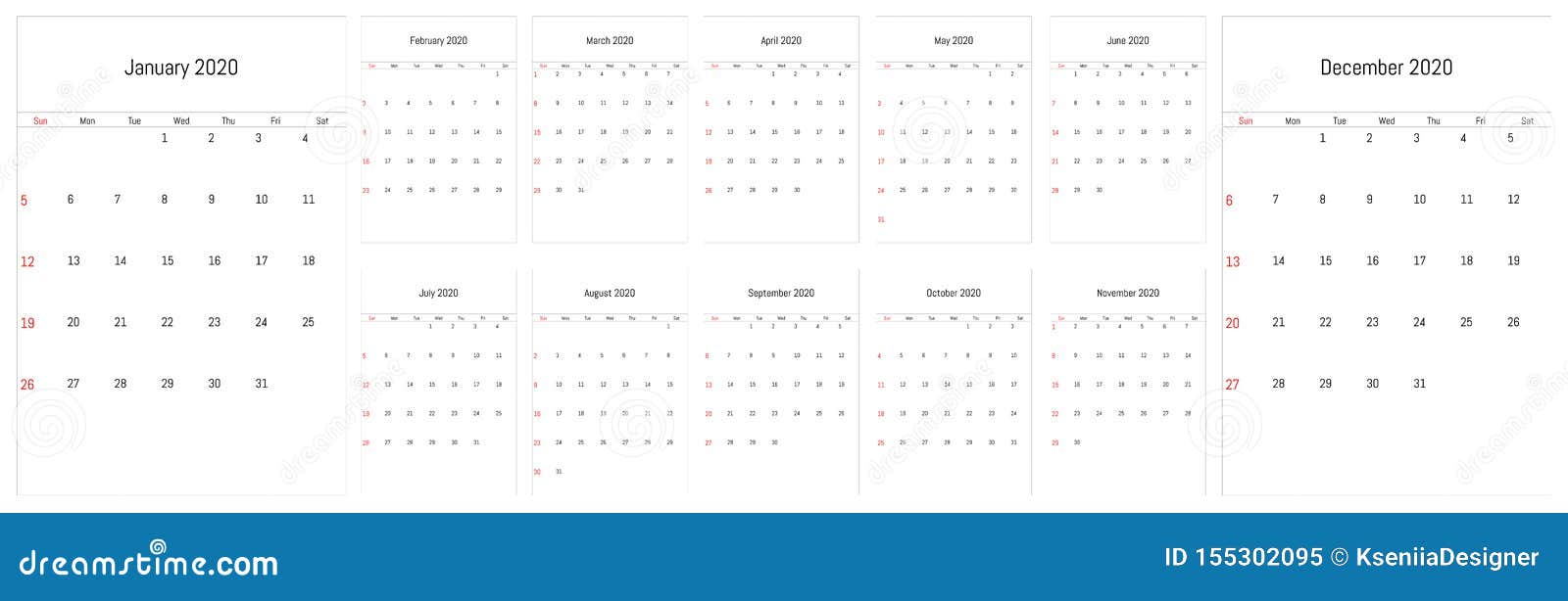 2020 Monthly Wall Calendar. Vector Simple Design Stock Vector Illustration of month, mock