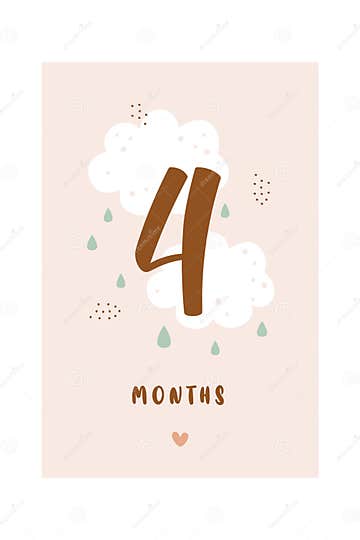 4 Months Baby Card Milestone Stock Vector Illustration of background