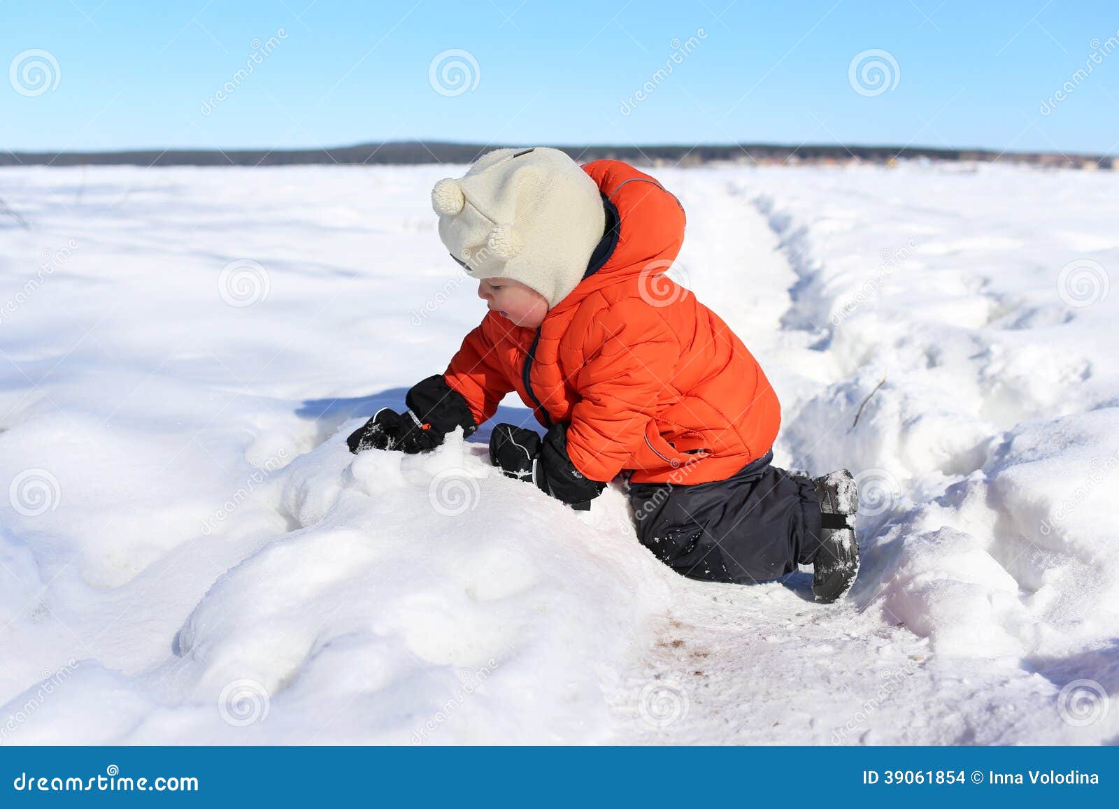 18 Months Baby Playing with Snow Stock Photo Image of happy, child