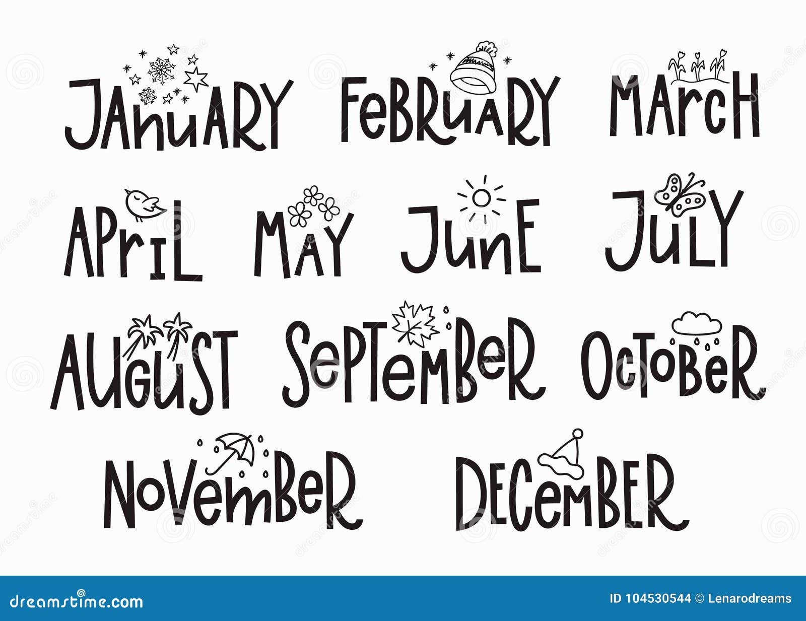 months year calendar lettering typography