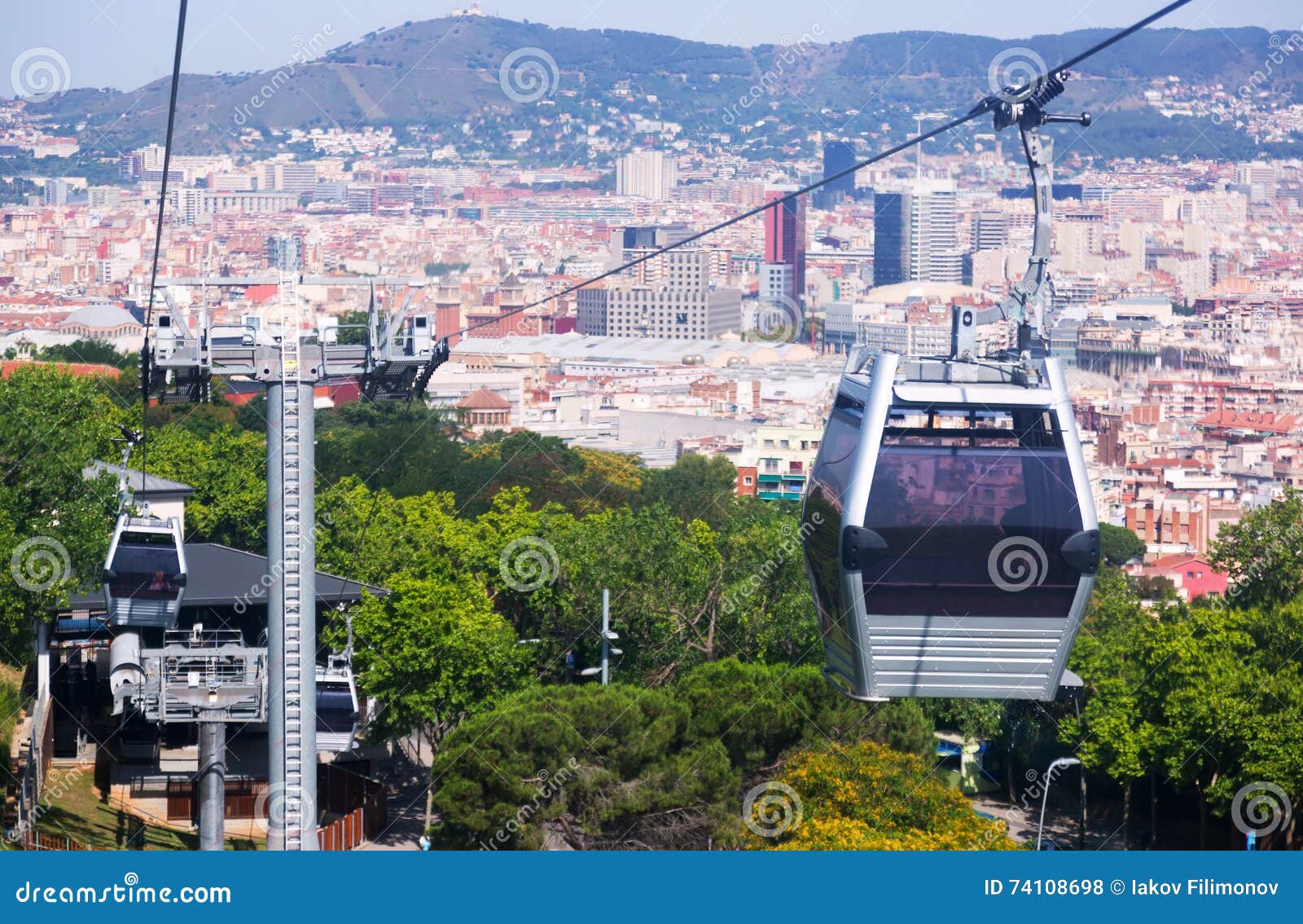 Montjuic Cable Car in Barcelona Stock Photo Image of teleferic, city