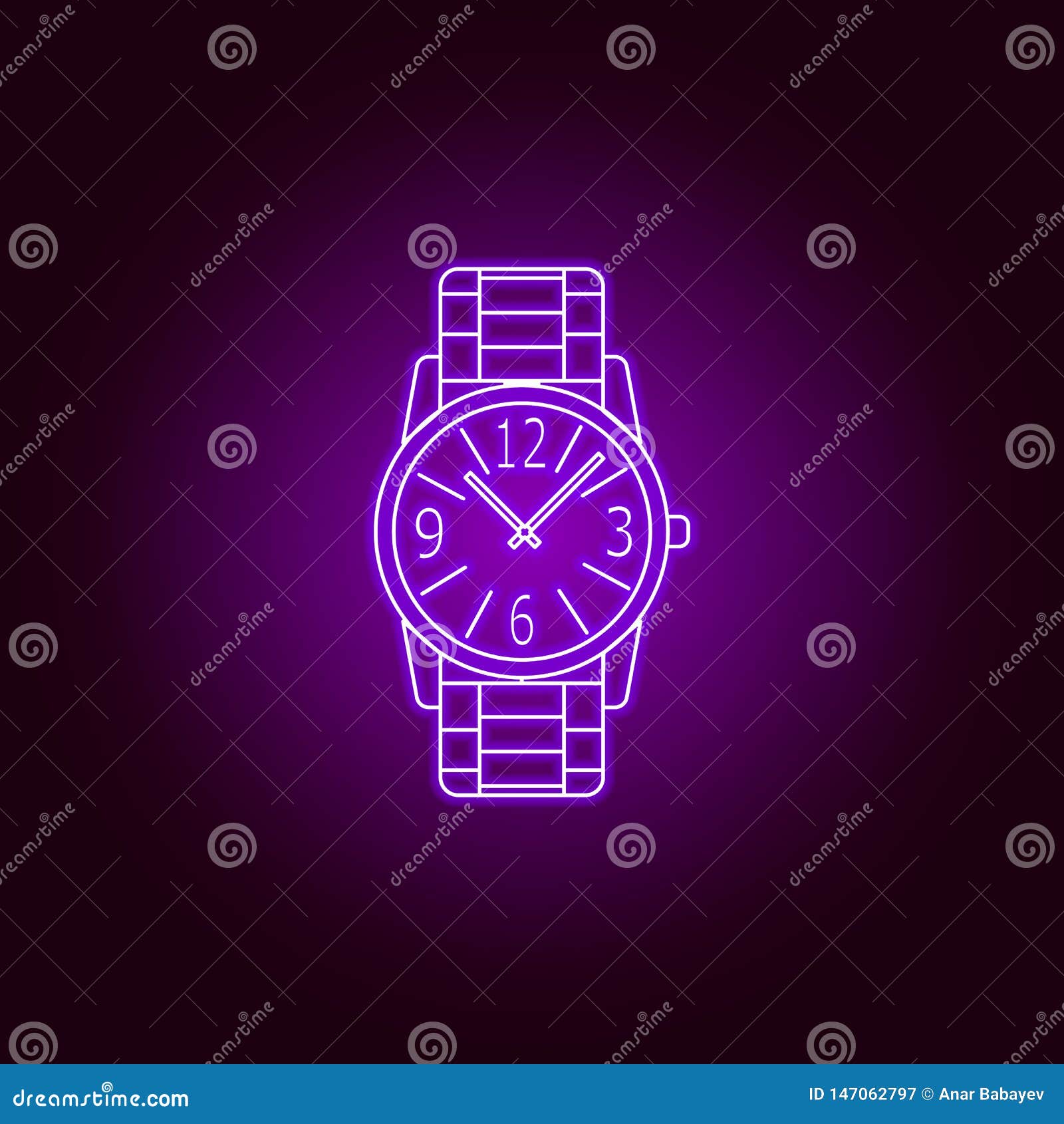 wristwatch with iron strap line icon in neon style. Premium quality graphic design. Signs, symbols collection, simple icon for websites, web design, mobile app on black background