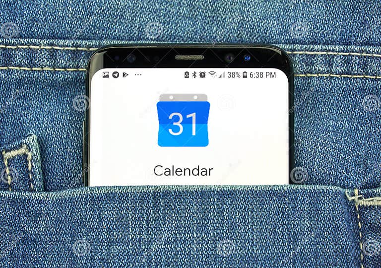 MONTREAL, CANADA OCTOBER 4, 2018 Google Calendar App on S8 Screen in