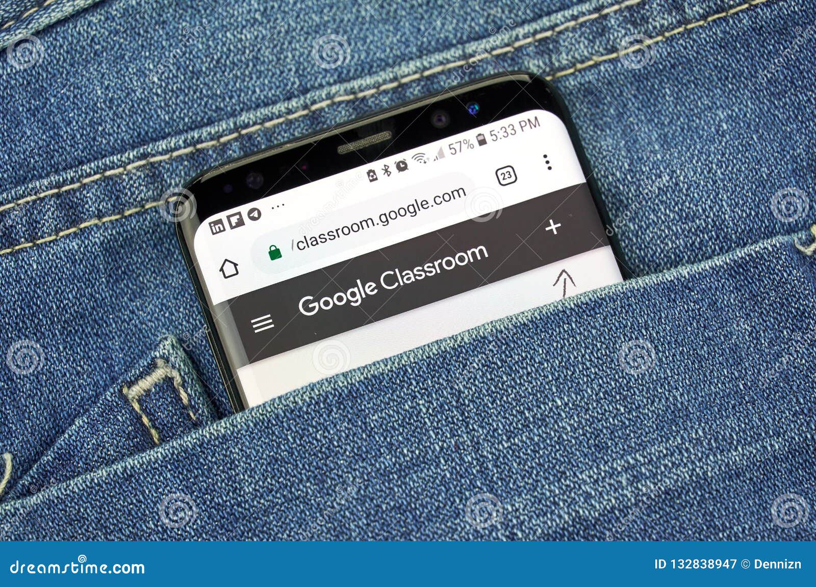 Google Classroom On A Phone Screen In A Pocket Editorial