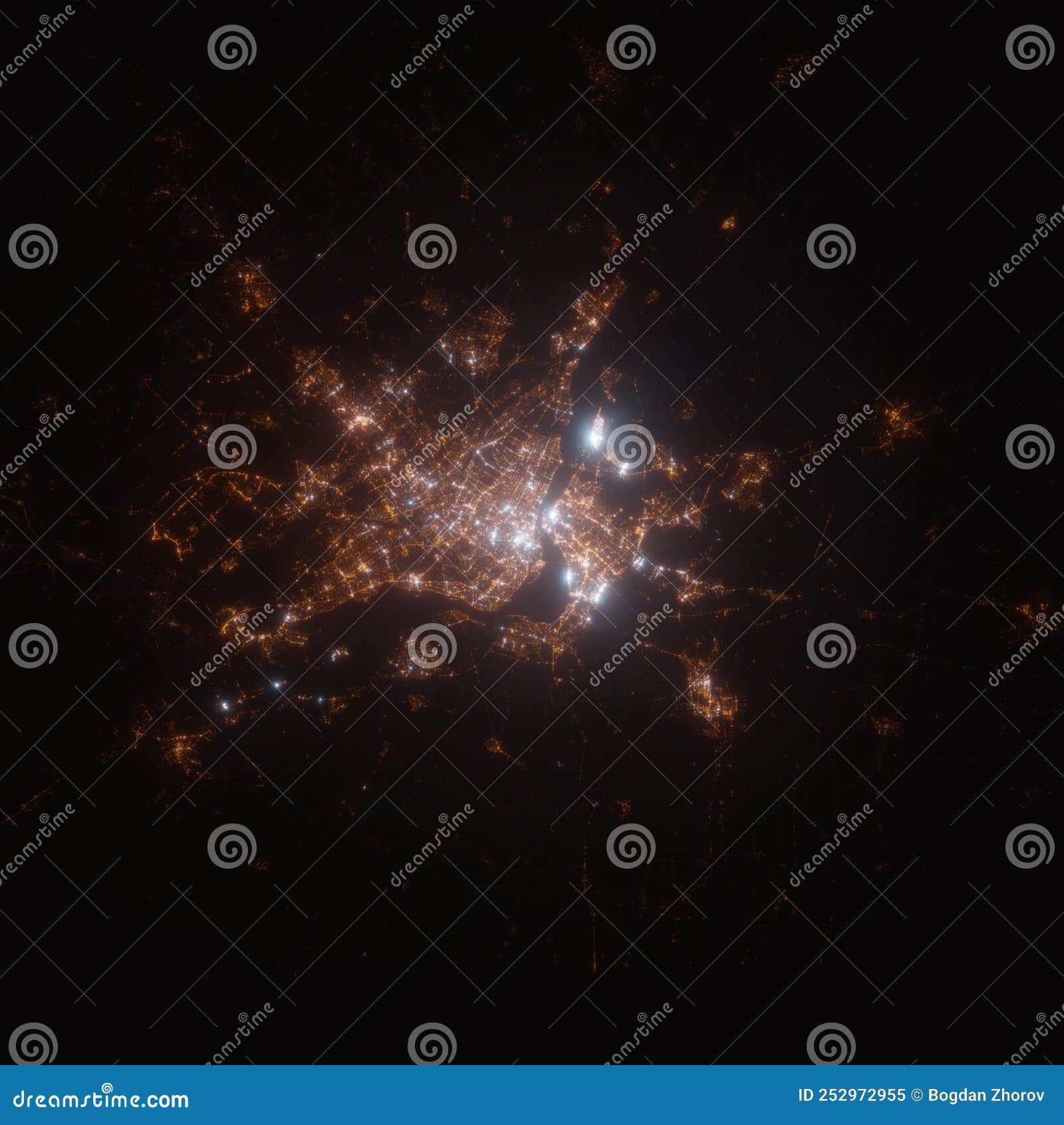 Montreal Canada Street Lights Map. Satellite View on Modern City at
