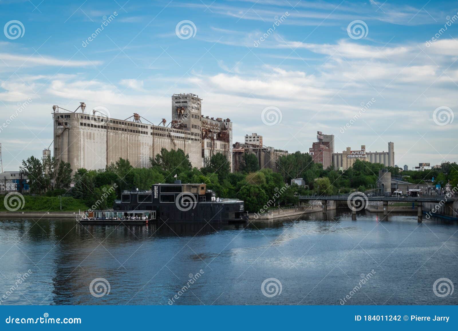 montreal famous building silo 5 by the river and showing bota bota spa