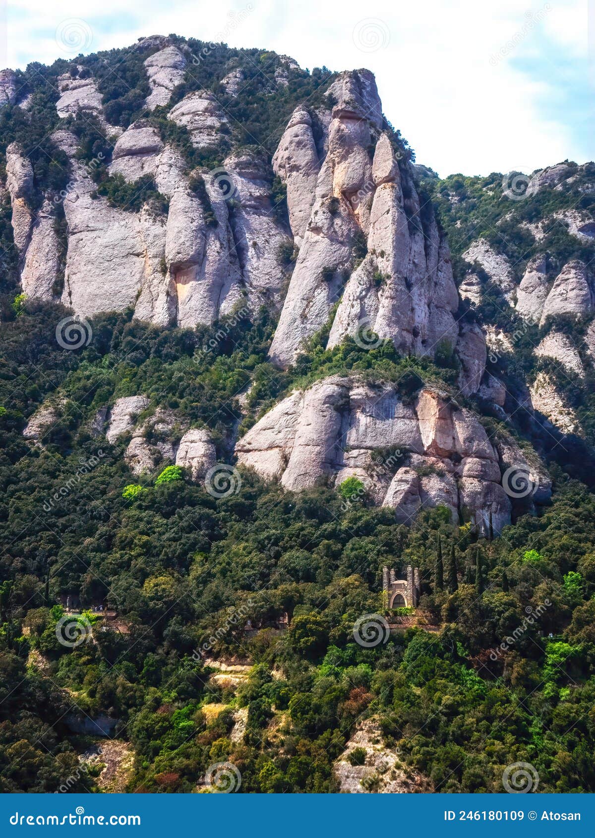 montserrat is a mountain near barcelona, in catalonia. roman ruins on the mountain