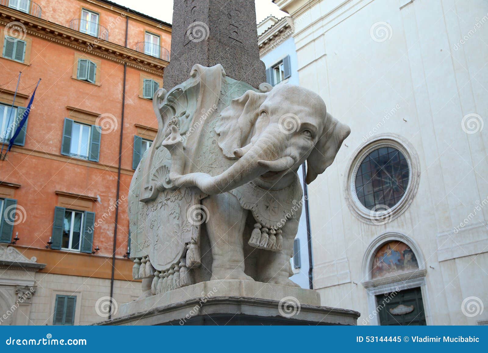 Monument of Elephant by Bernini on Piazza Della Minerva in Rome, Stock