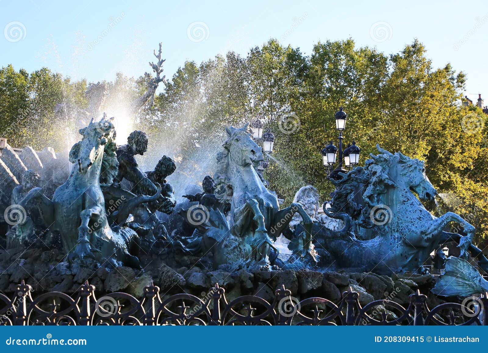 monument with a fountain erected to honor girondin revolutionaries located in the place des quinconces,  bordeaux, france