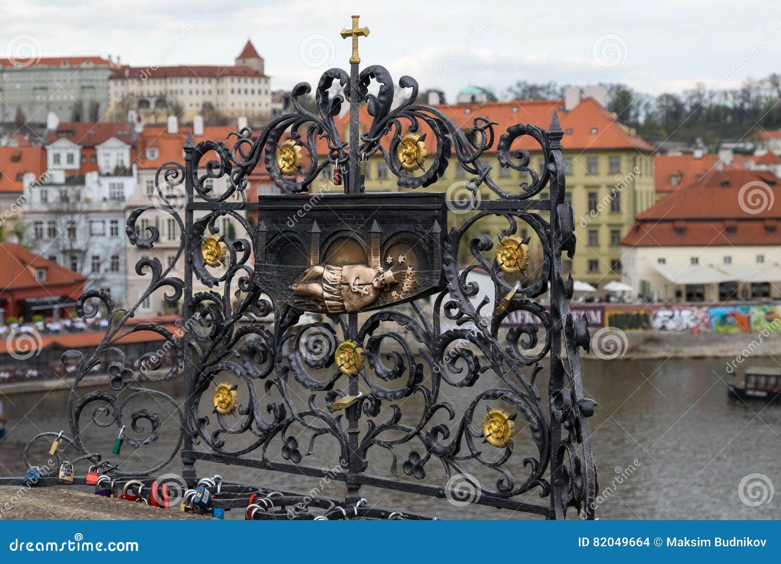 The Monument of John of Nepomuk at Charles Bridge Editorial Stock Image