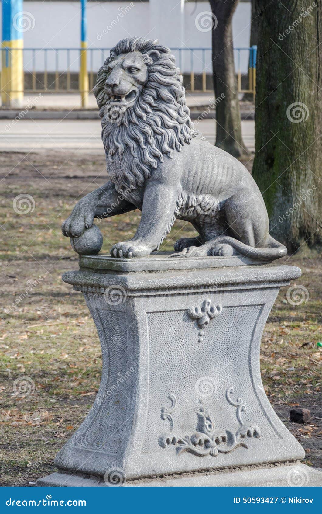Monument of Stone Lion on a Pedestal in Lviv Stock Image Image of