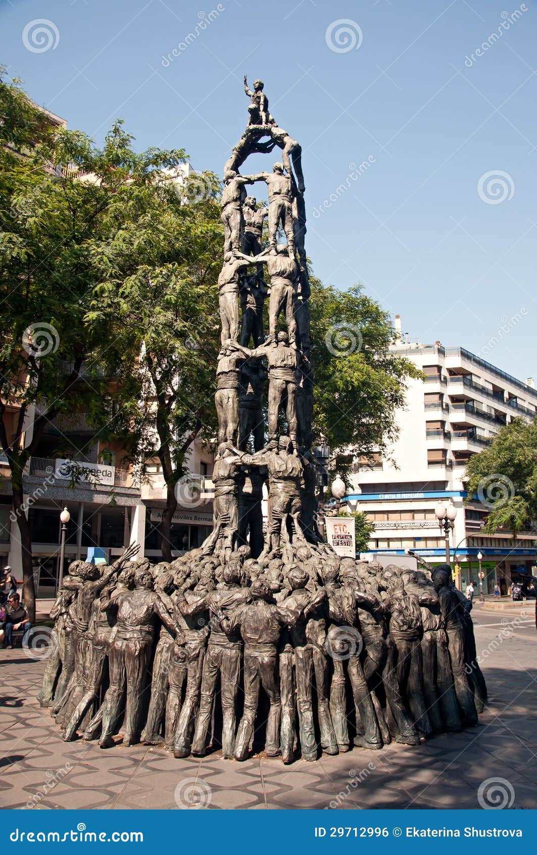 Monument To Human Towers (castells) in Tarragona, Spain Editorial Photo