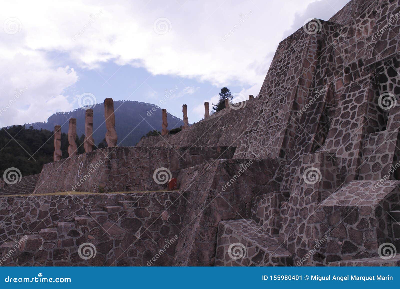 monuments and stairs, centro ceremonial otomi in estado de mexico. side view