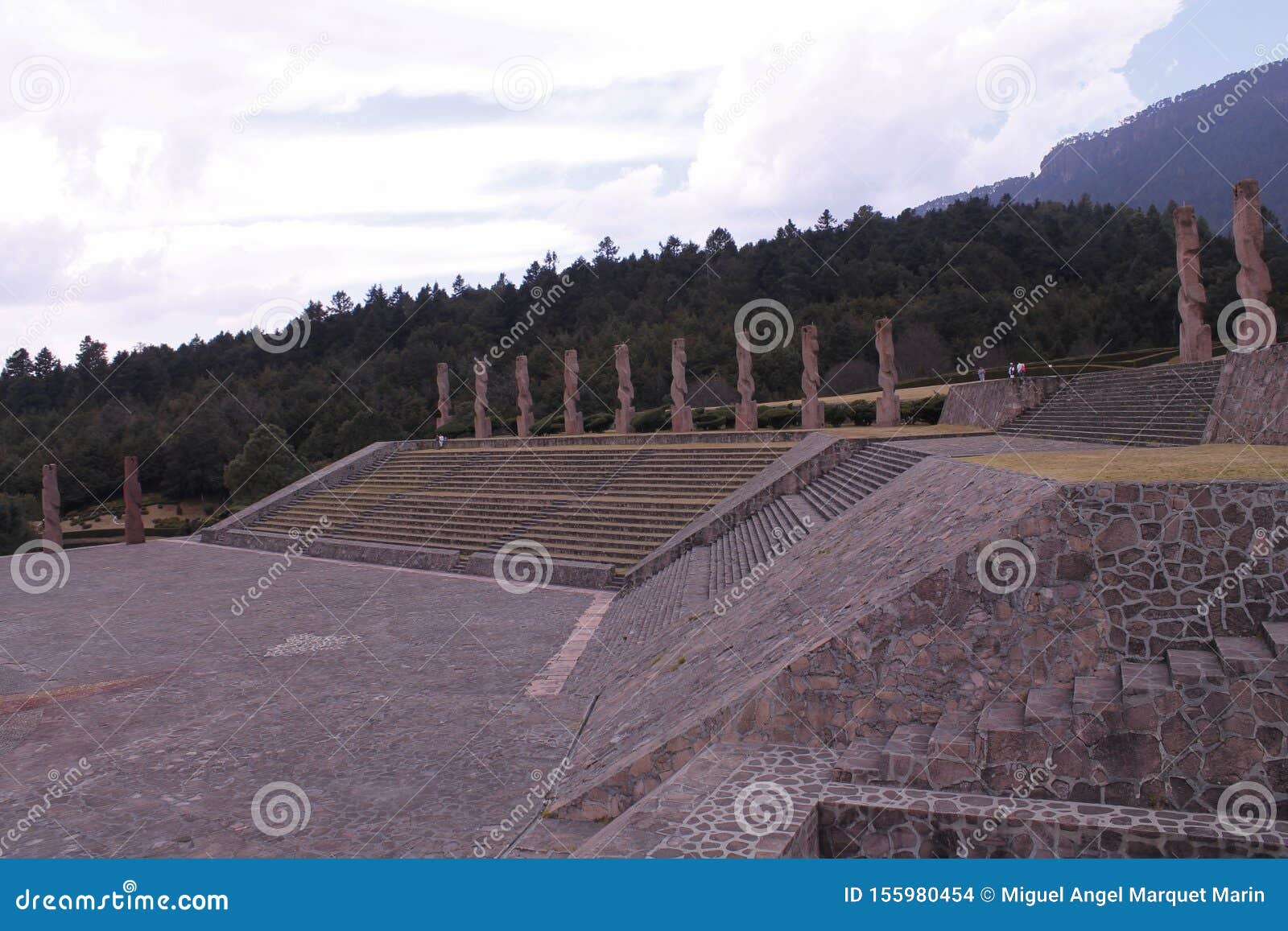 the other side of monuments on top of stairs, centro ceremonial otomi in estado de mexico. side view
