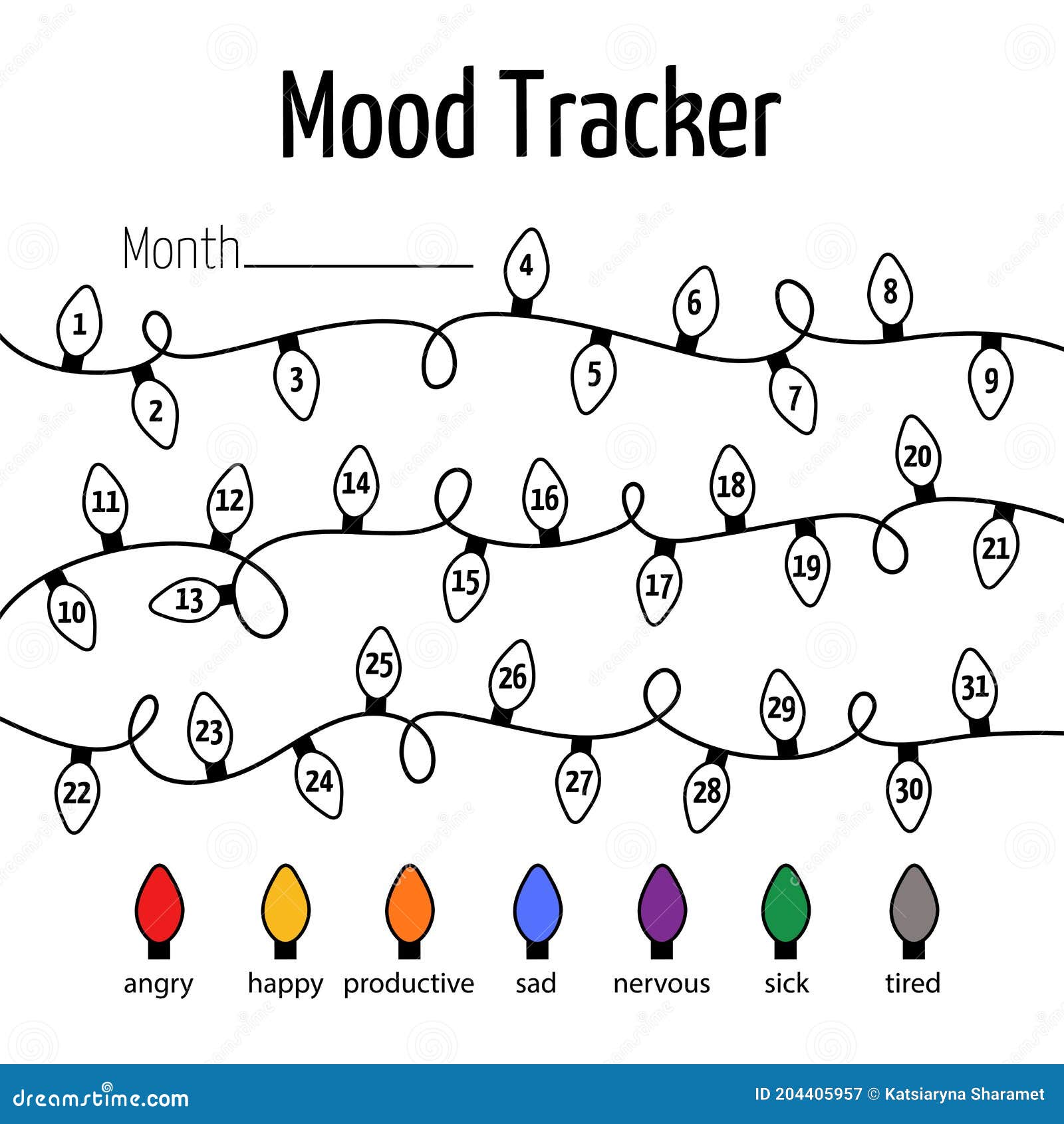 Mood Tracker Calendar. Year in Pixels, Mood Planner, Feelings Tracker ...