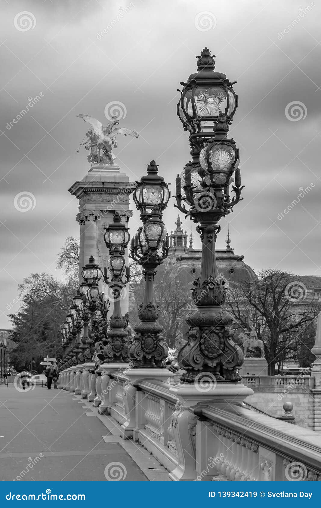 Moody Cityscape with Pont Alexandre III Bridge and Seine River in Paris ...