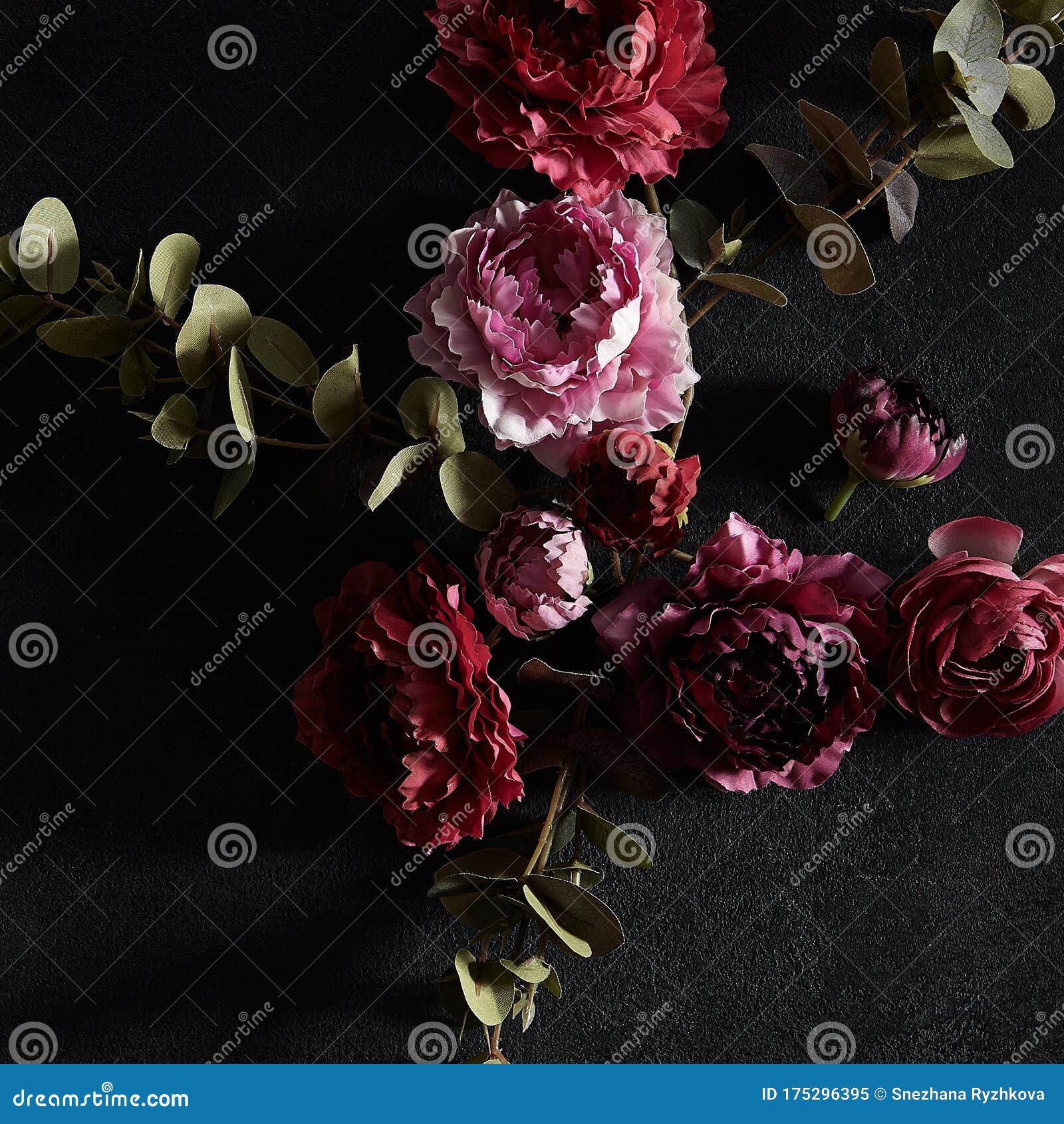 moody floral concept - flower on dark textured background, square composition