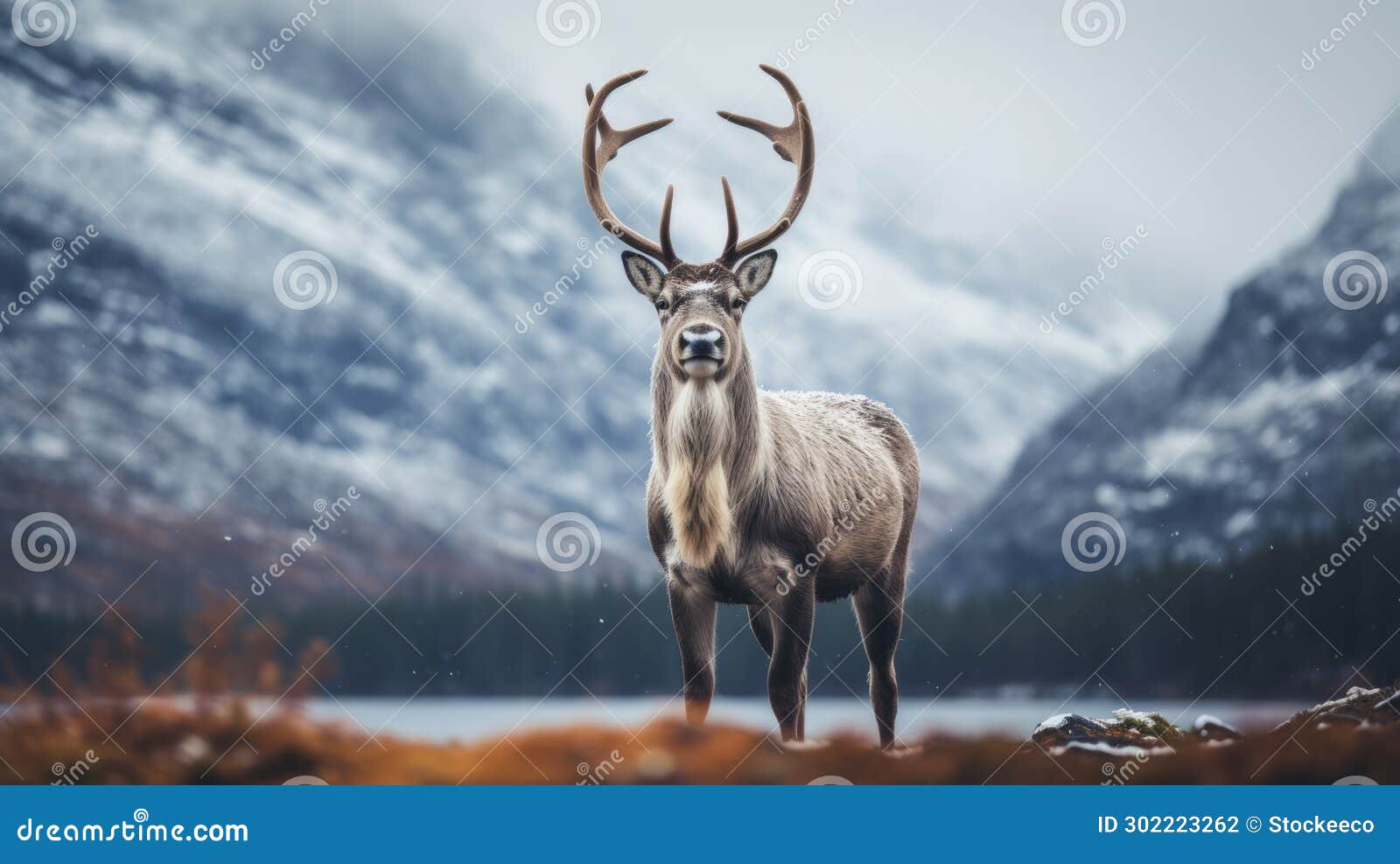 moody scottish landscape: majestic deer in front of a breathtaking mountain