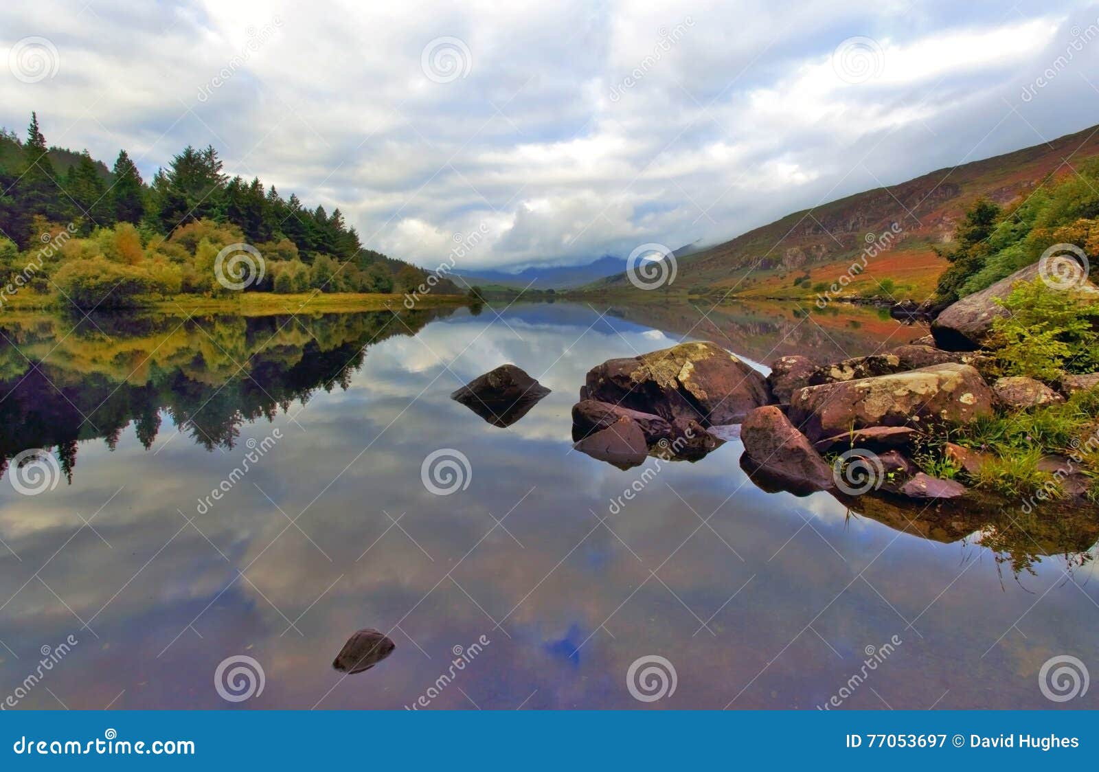 Moody Snowdonia Reflected in Peaceful Llyn Mymbyr Snowdonia Stock Image ...