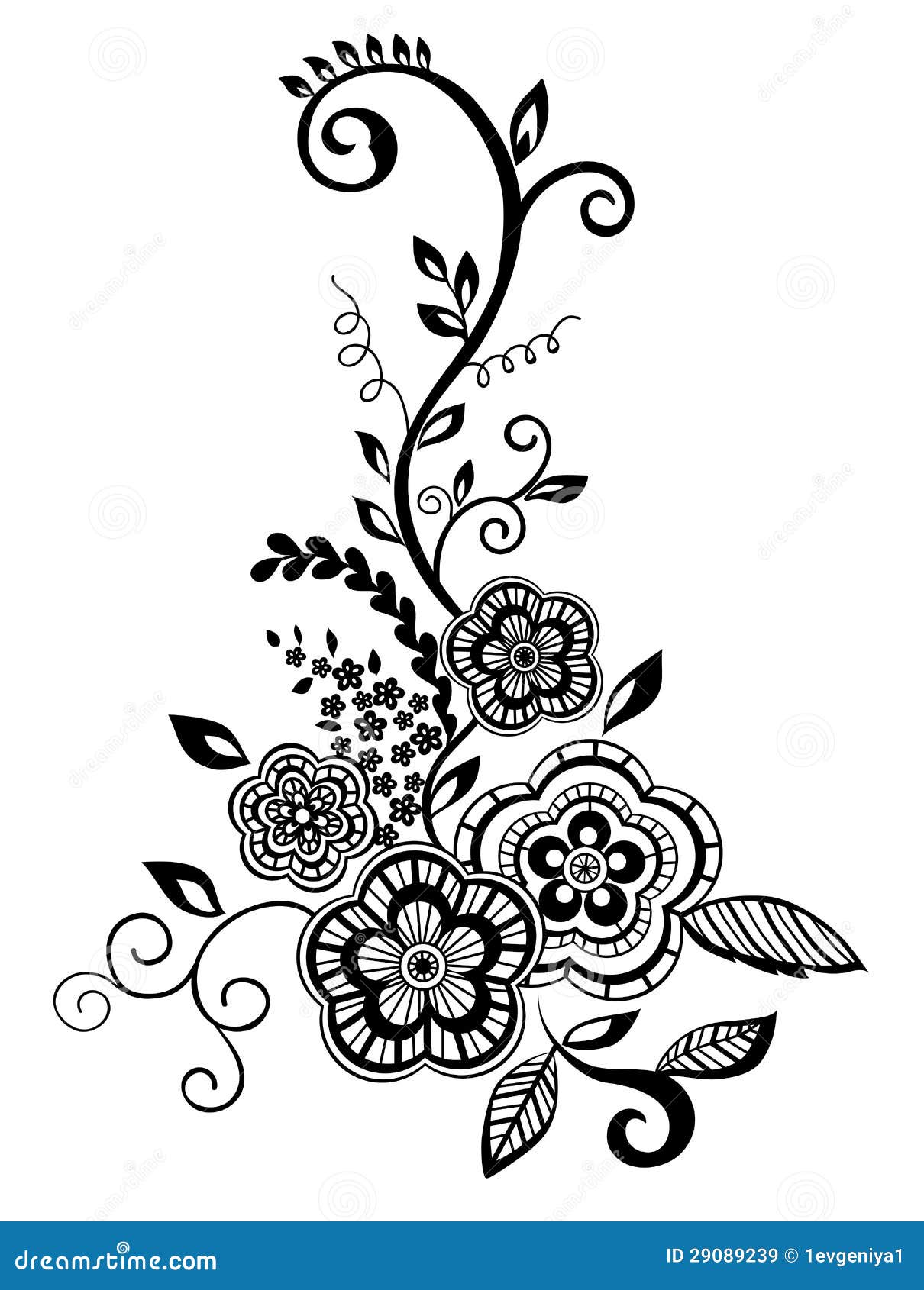 Tien jaar Poging verlamming Mooi Bloemenelement. Zwart-witte Bloemen Vector Illustratie - Illustration  of achtergronden, decoratie: 29089239