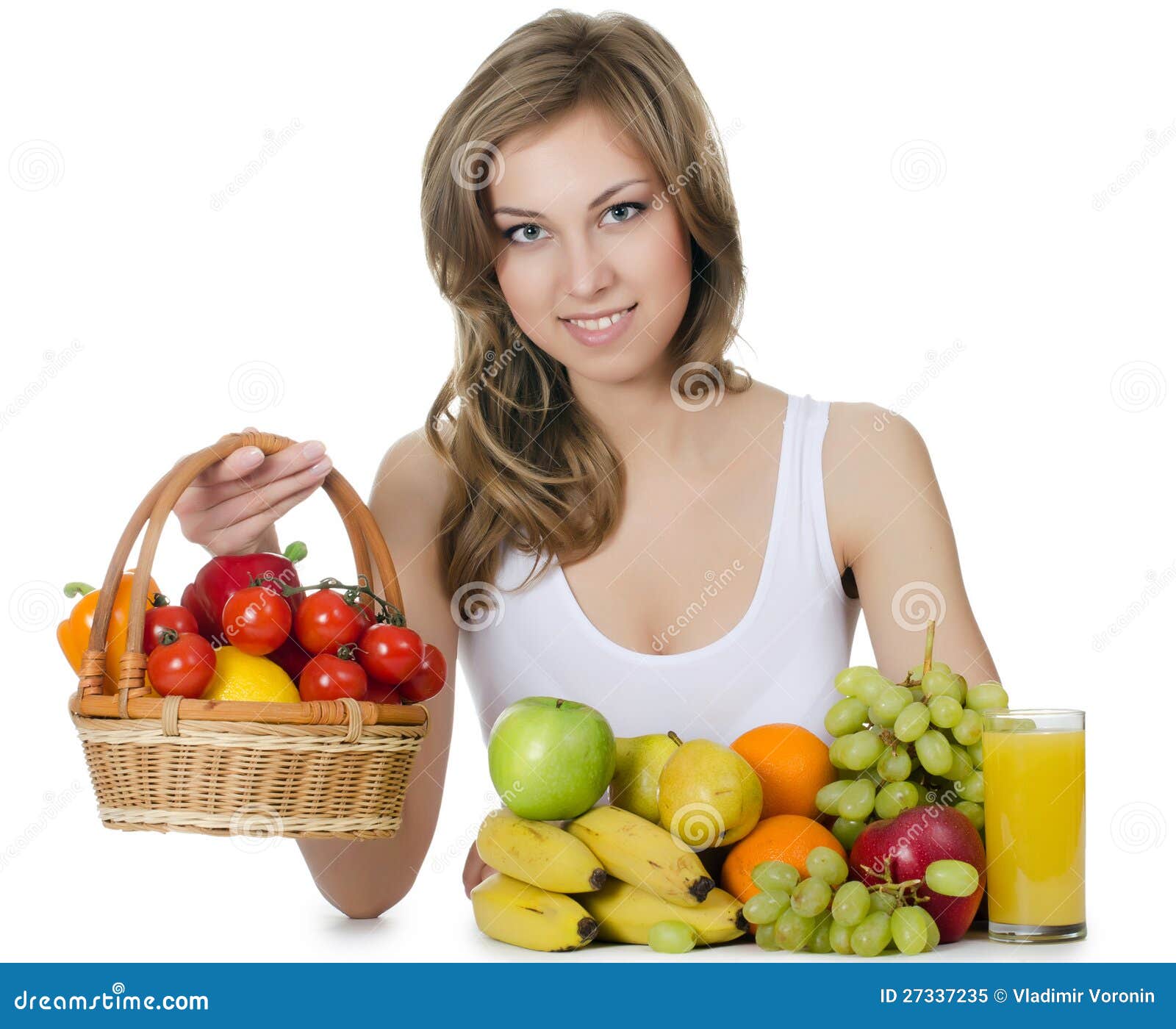 Mooi Meisje Met Fruit En Groenten Stock Afbeelding Image Of Vers