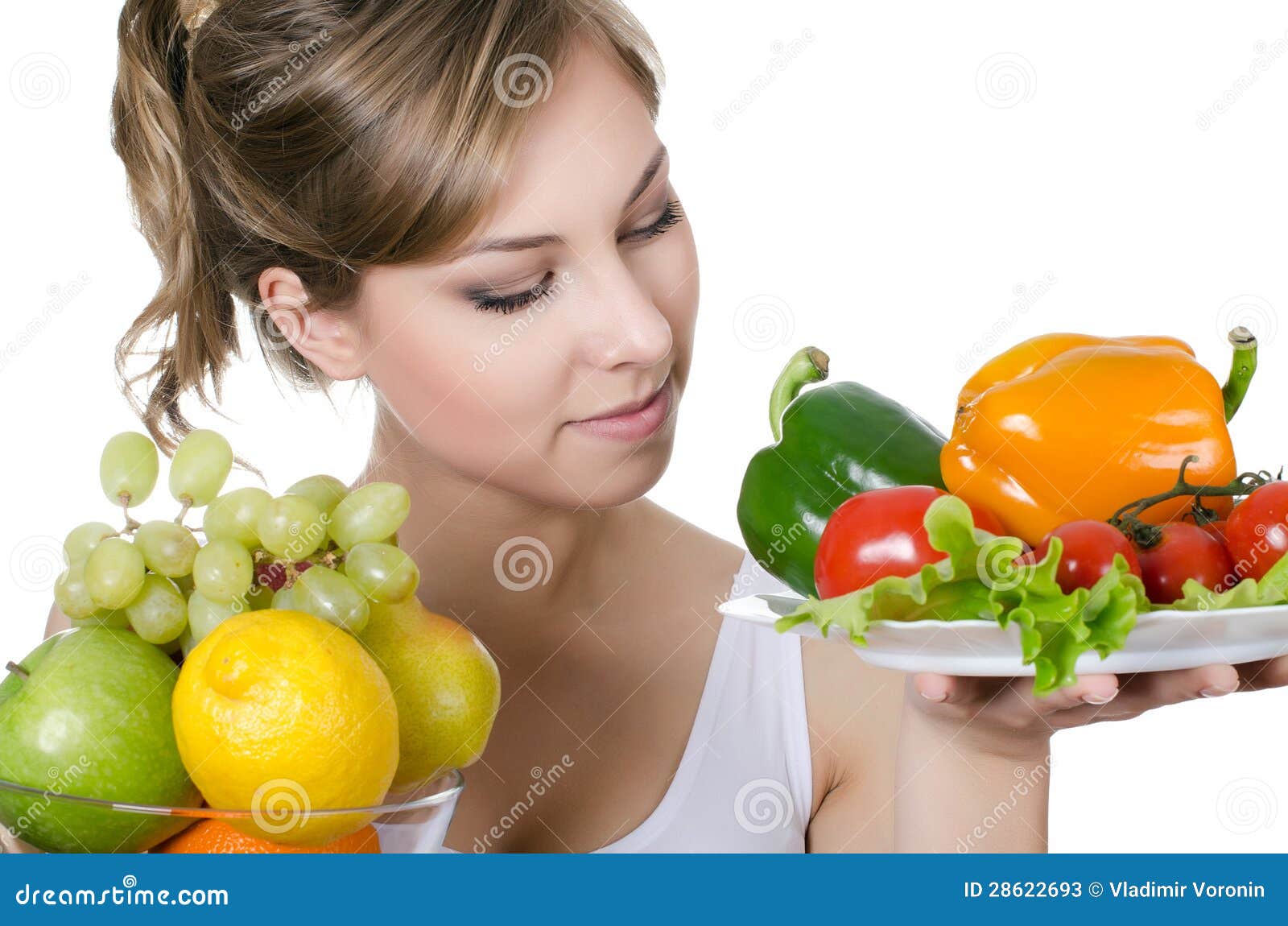 Mooi Meisje Met Fruit En Groenten Stock Afbeelding Image Of Mensen
