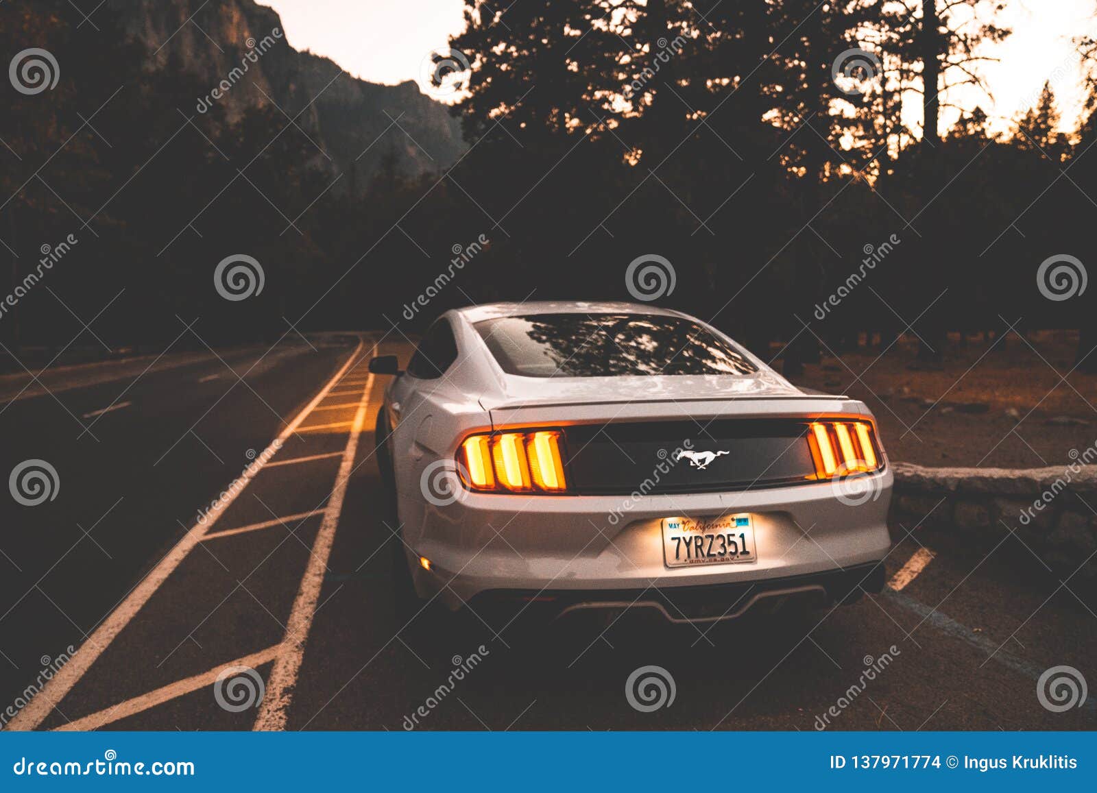 Mooi Wit Ford Mustang GT Parkeerde in Het Van Het Nationale Park Van Yosemite Stock Afbeelding - Image of hemel, retro: 137971774