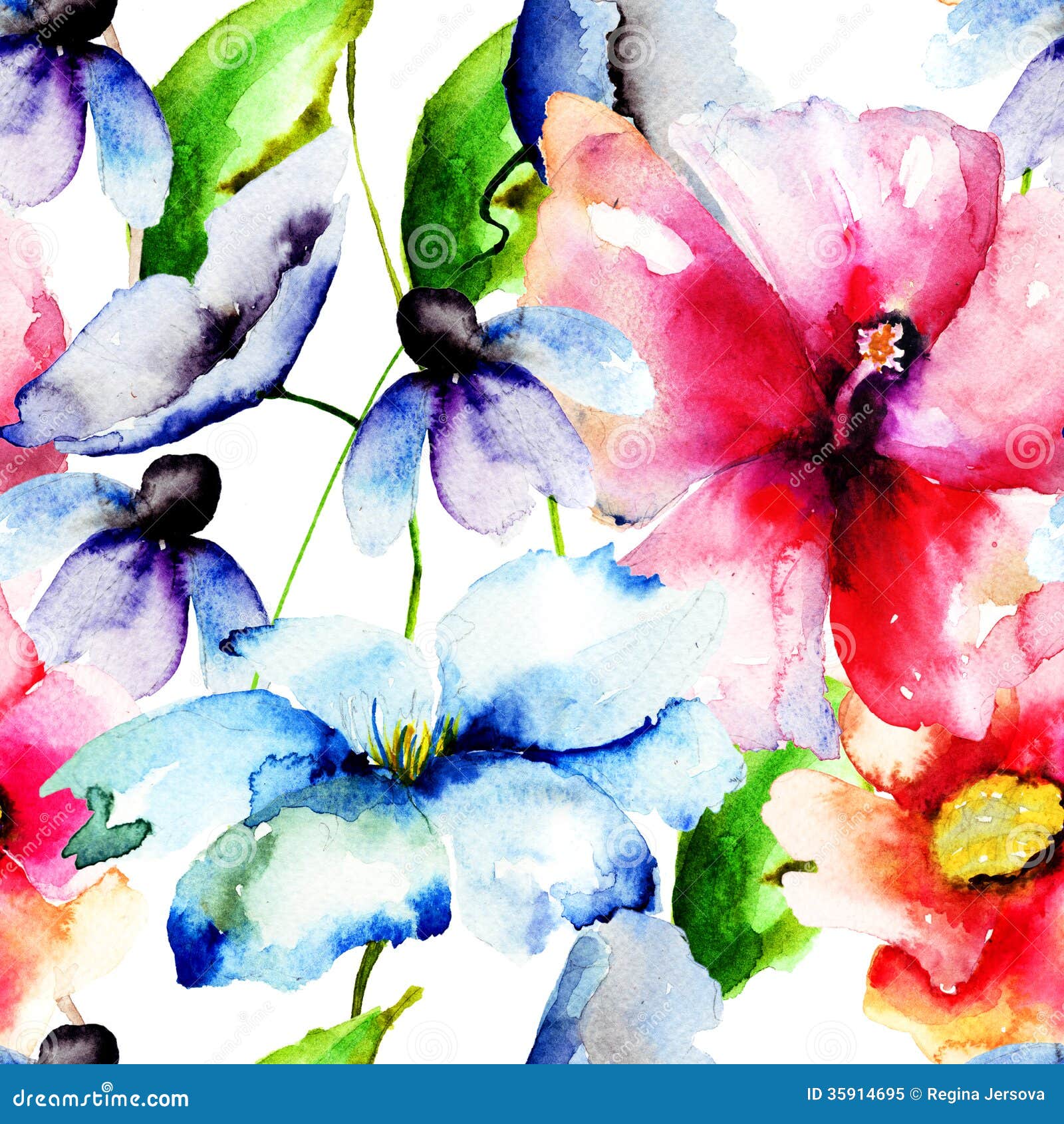 Nieuw Mooie Bloemen, Waterverf Het Schilderen Stock Illustratie ZZ-72