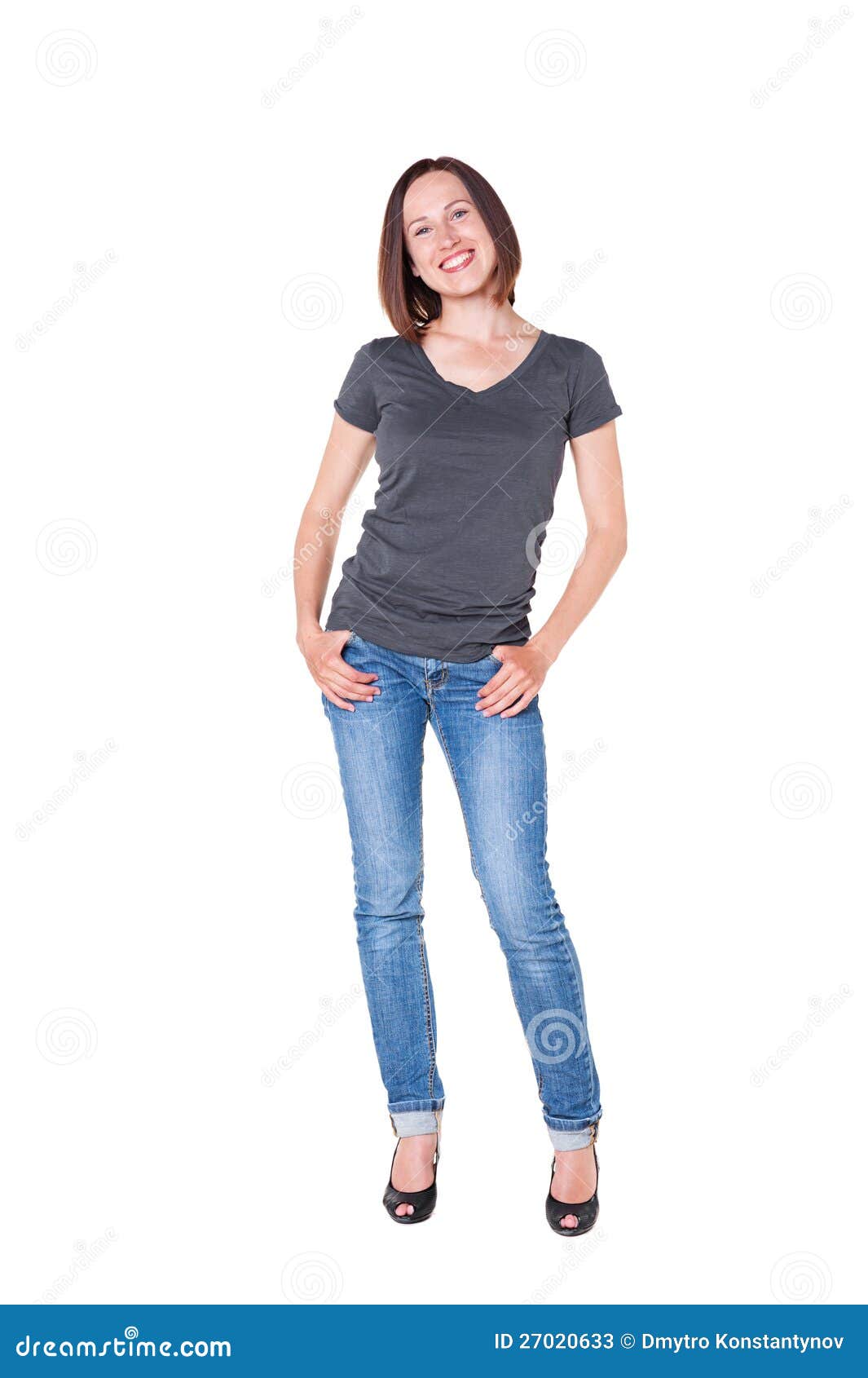 Mooie Jonge Vrouw In Jeans En T Shirt Stock Afbeelding Afbeelding Bestaande Uit Alluring