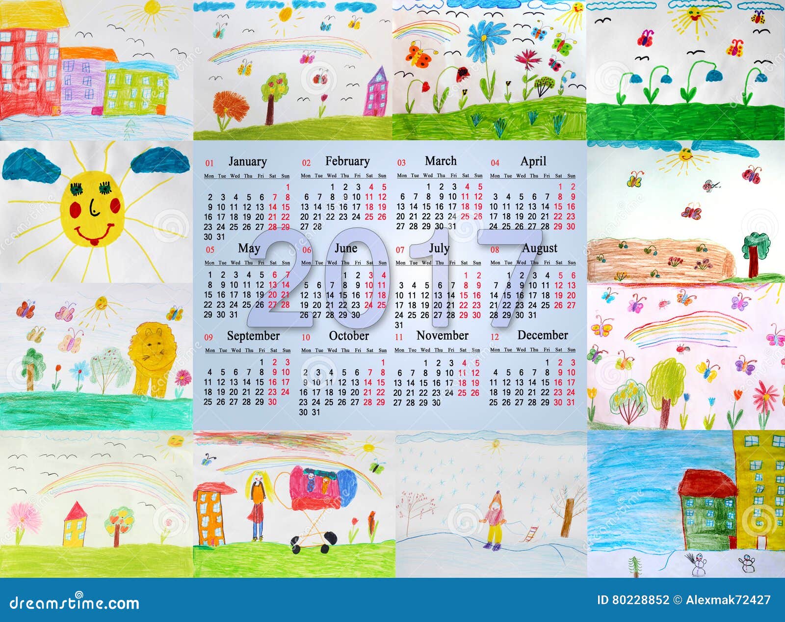 Krachtig Actuator Word gek Mooie Kalender Voor 2017 Met De Tekeningen Van Kinderen Stock Illustratie -  Illustration of beeldverhaal, organisator: 80228852