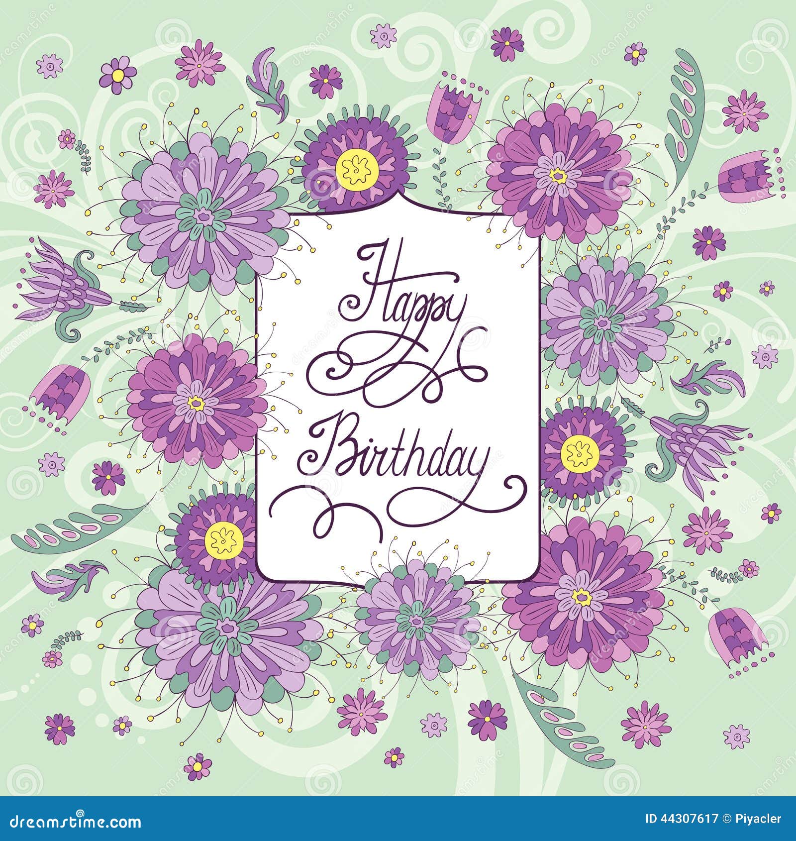 Mooie Verjaardagskaart Met Bloemen Vector Illustratie - Illustration of ...