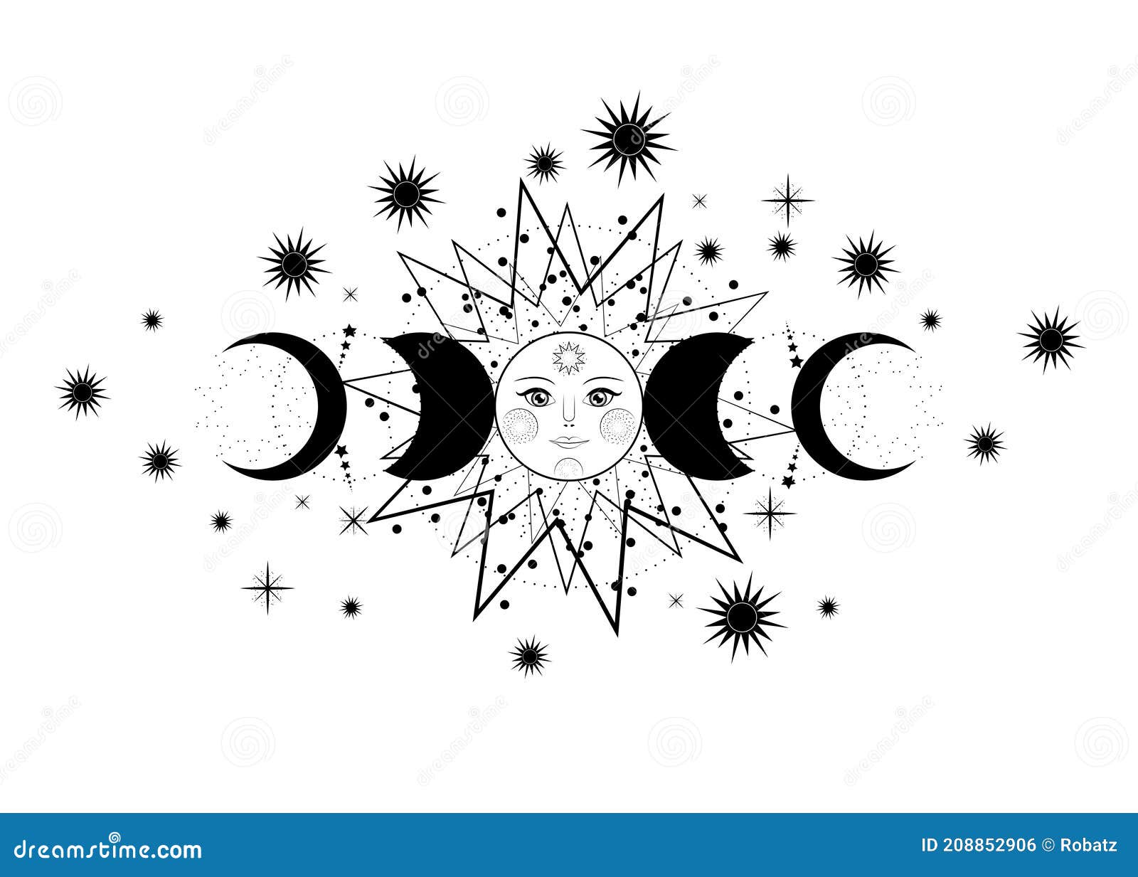 Triple Moon Pagan Wiccan Goddess Symbol Sun System Moon Phases Orbits