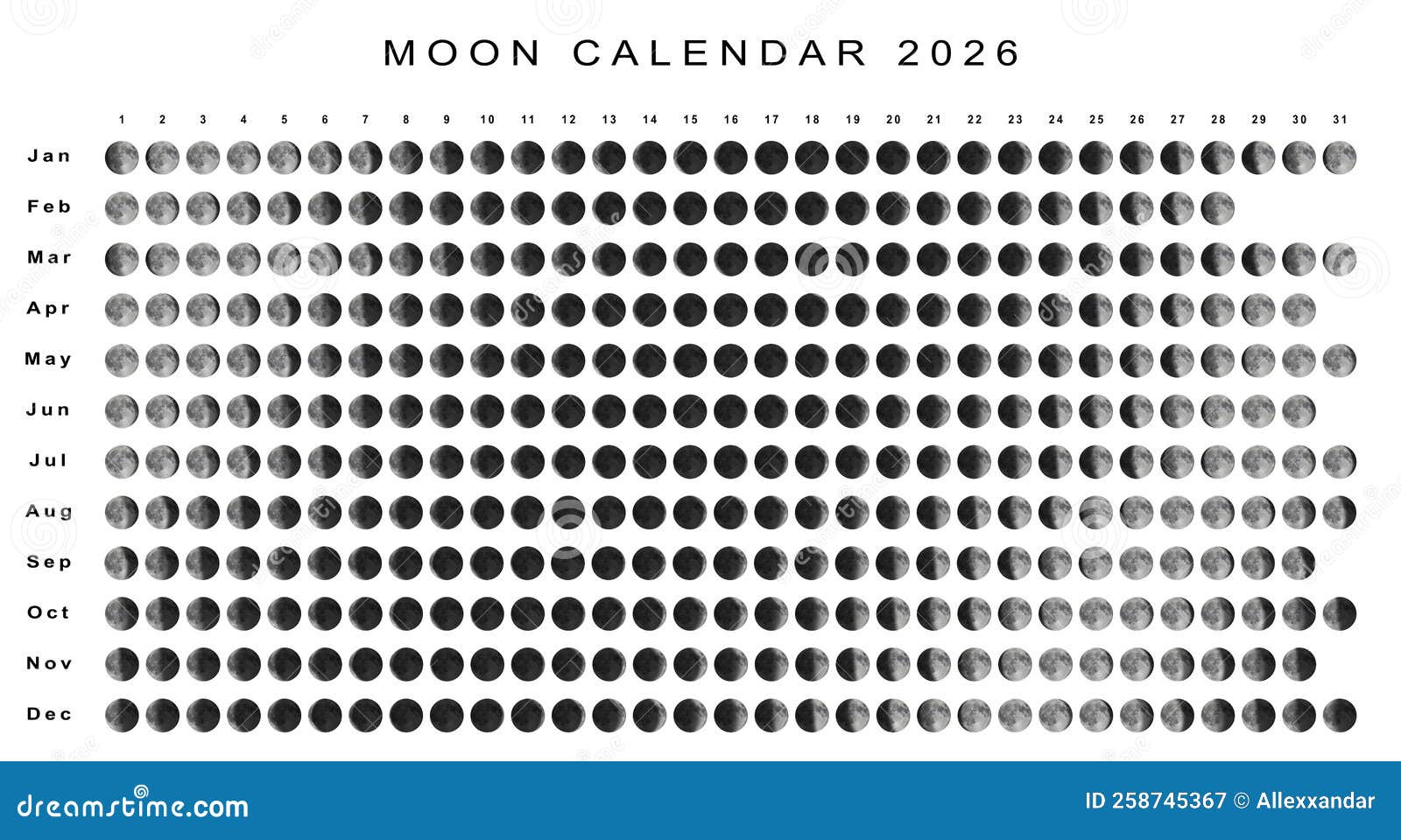 Moon Calendar 2026 Northern Hemisphere Stock Illustration ...