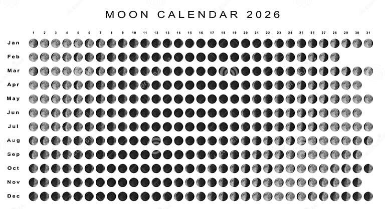 Moon Calendar 2026 Southern Hemisphere Stock Illustration ...
