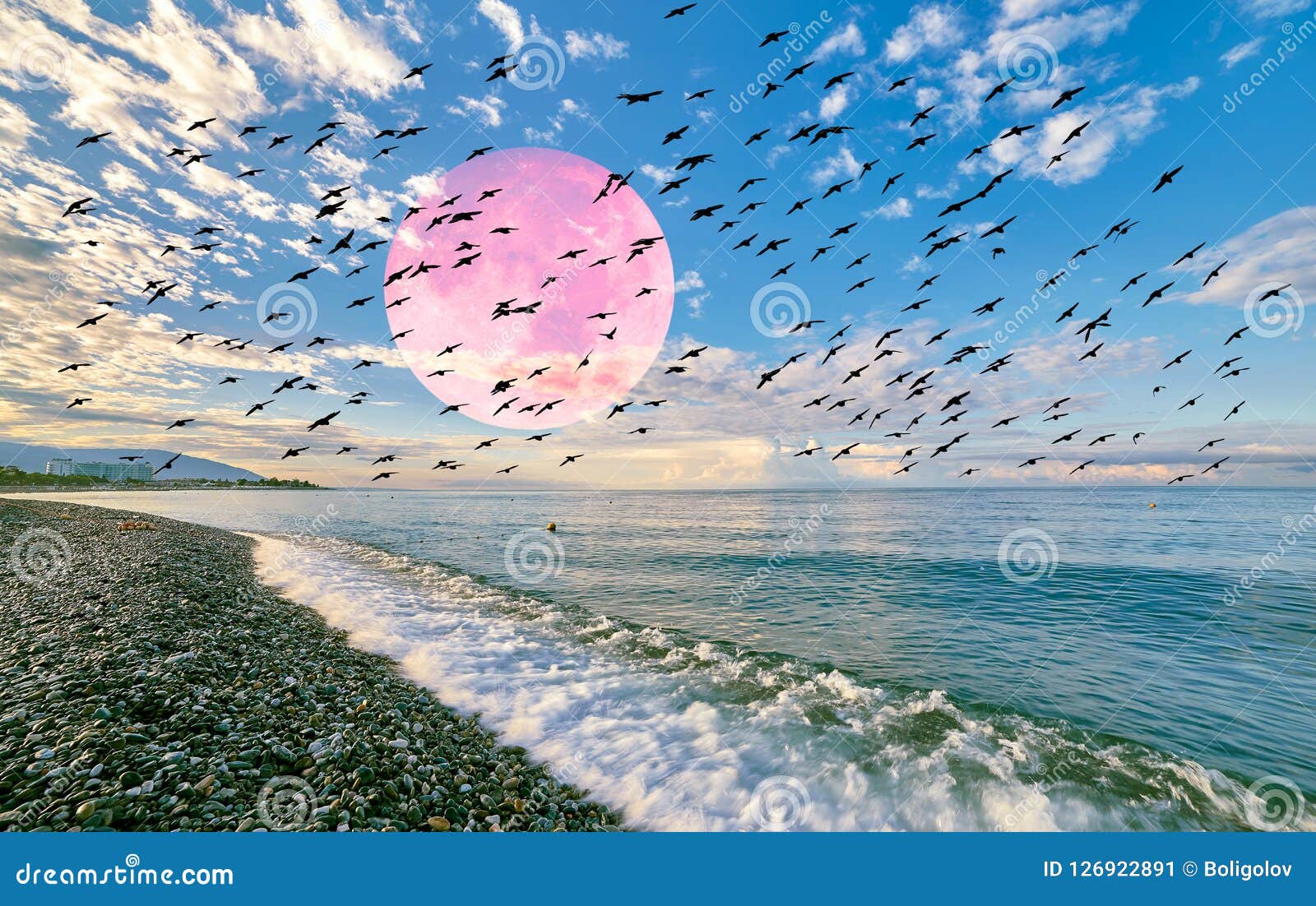 Moon Collage of Green Glowing Sunny Waves of Black Sea with Reflections of  Blue Cloudy Sky Stock Image - Image of nature, cloudy: 126922891