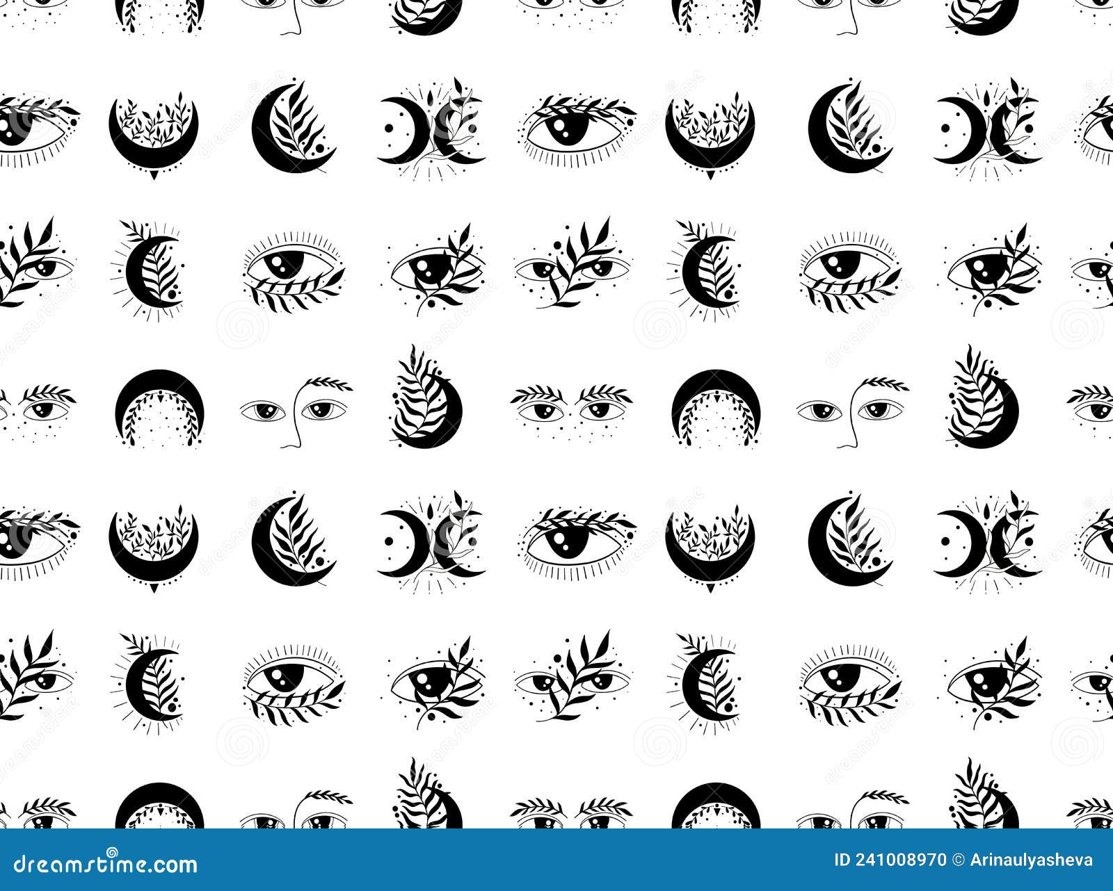 moon and evil eye seamless pattern authentic sign.astrology boho witch  amulet.sacred mystic decoration trendy