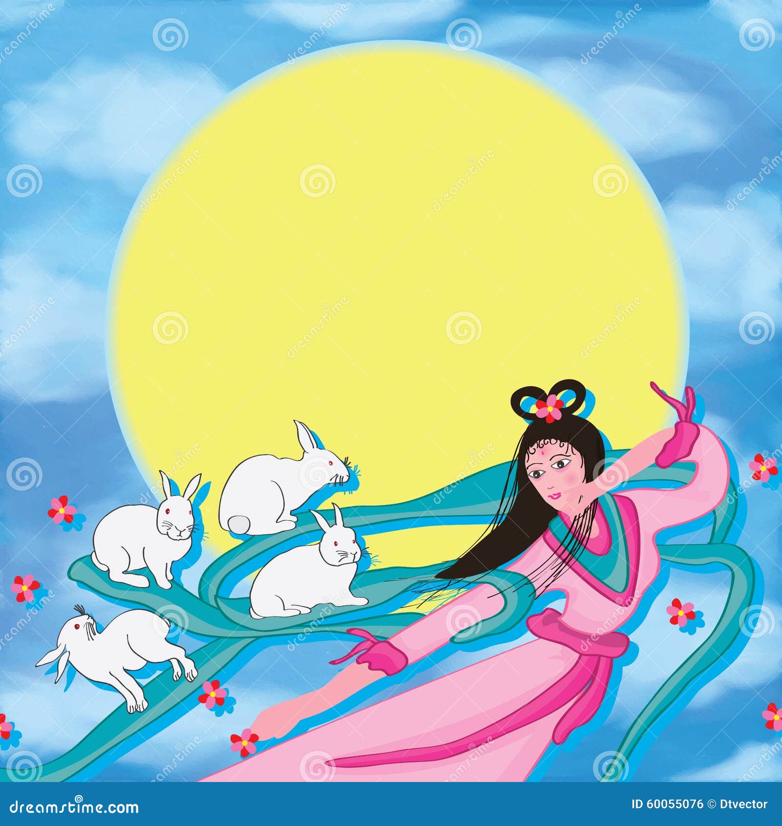 Sleeping Girl & Moon Rabbit White Night Fairy Tale Art Designer Toy Figurine 