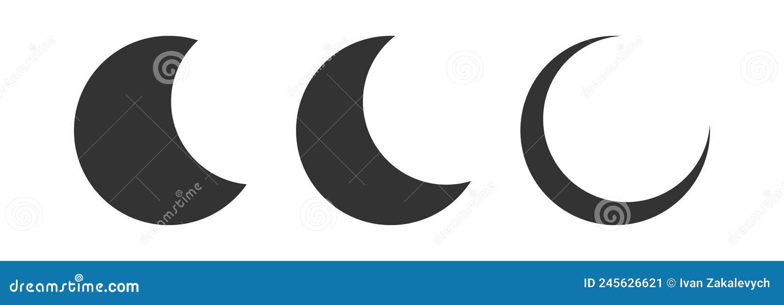Moon Icon. Crescent, Half and Full Symbol. Sign Luna Vector Stock