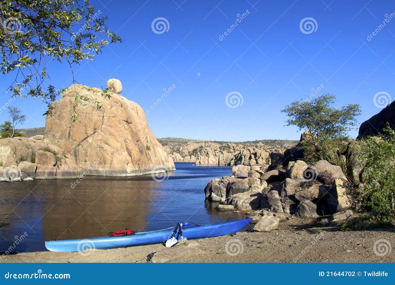 Moon and Kayak at Watson Lake Stock Photo Image of kayak, geology