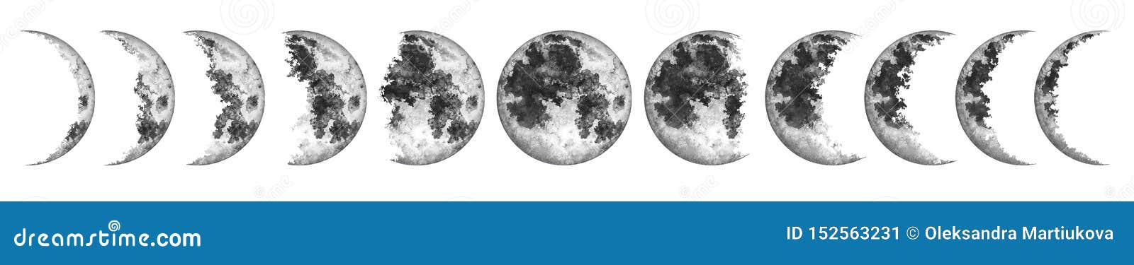 Moon Phases Isolated On White Background Watercolor Illustration