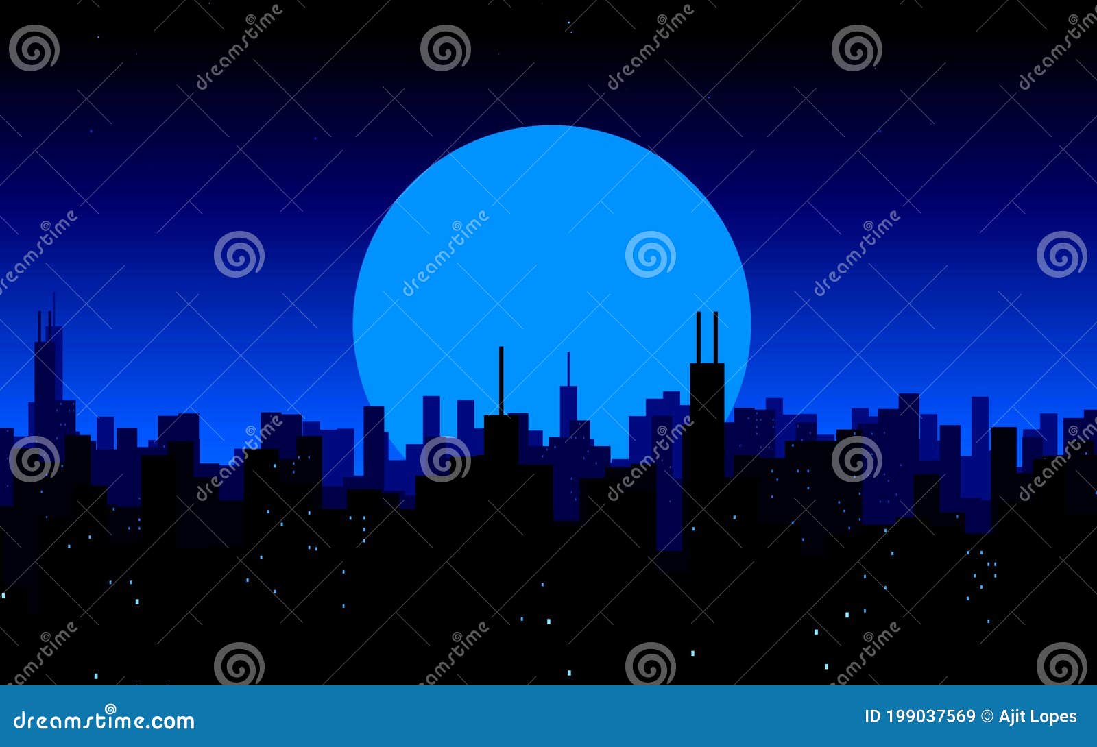 Moon Rising Over a City. Night City Skyline. Cityscape Background ...