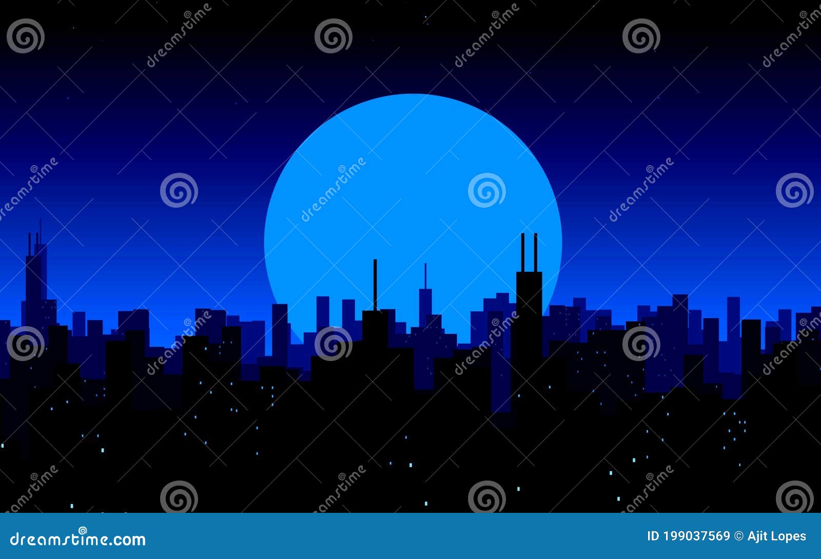 Moon Rising Over a City. Night City Skyline. Cityscape Background,  Beautiful Night Sky with Stars Over City Buildings Stock Illustration -  Illustration of rising, popular: 199037569