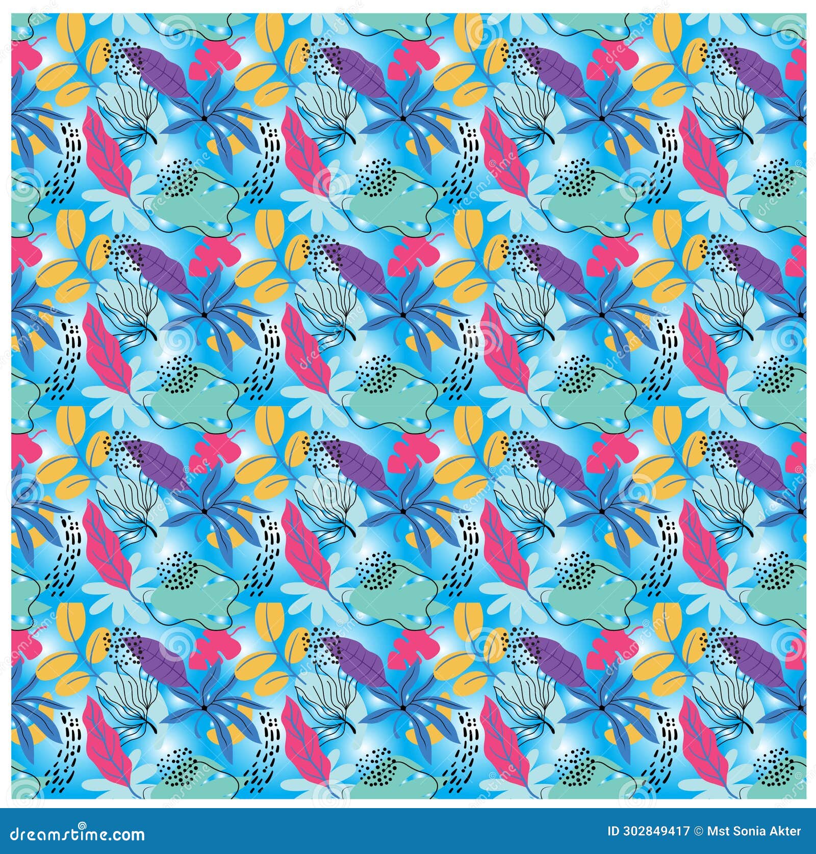 Moon Star Sky Abstract Line Seamless Pattern Stock Illustration