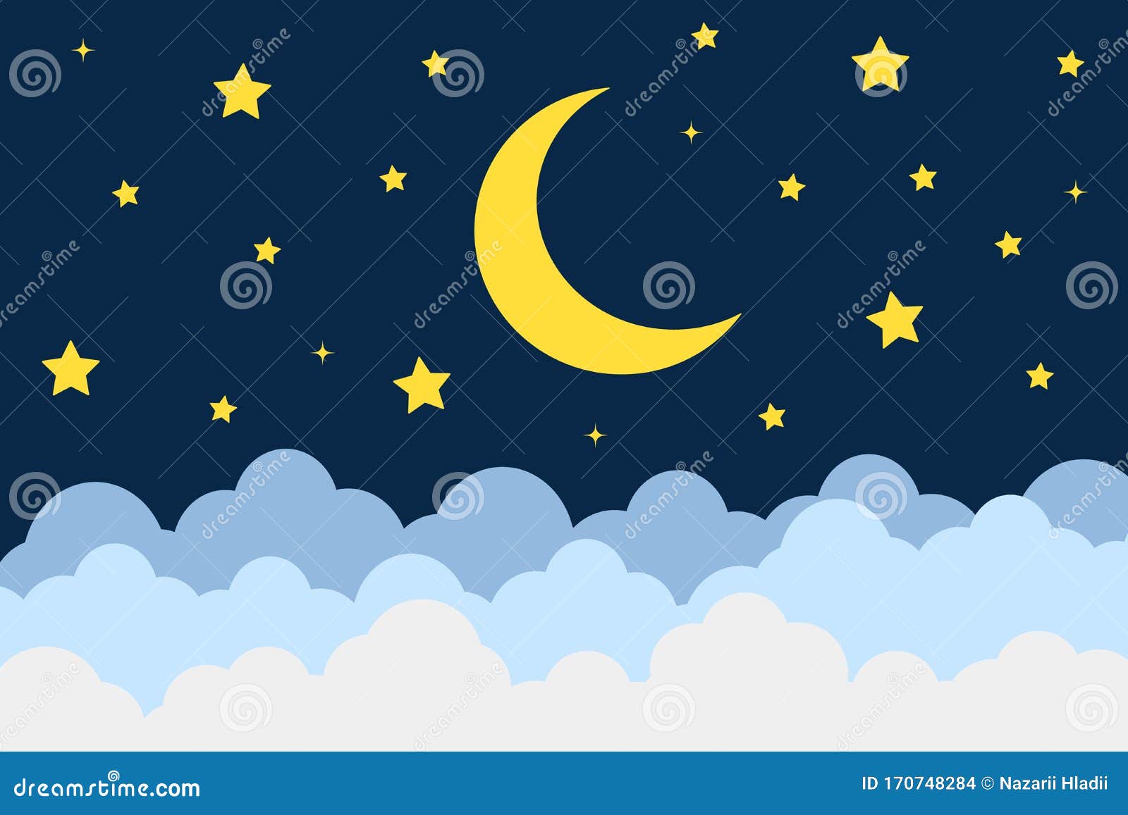 Moon and Stars Background. Vector Illustration. Flat. Stock Vector ...